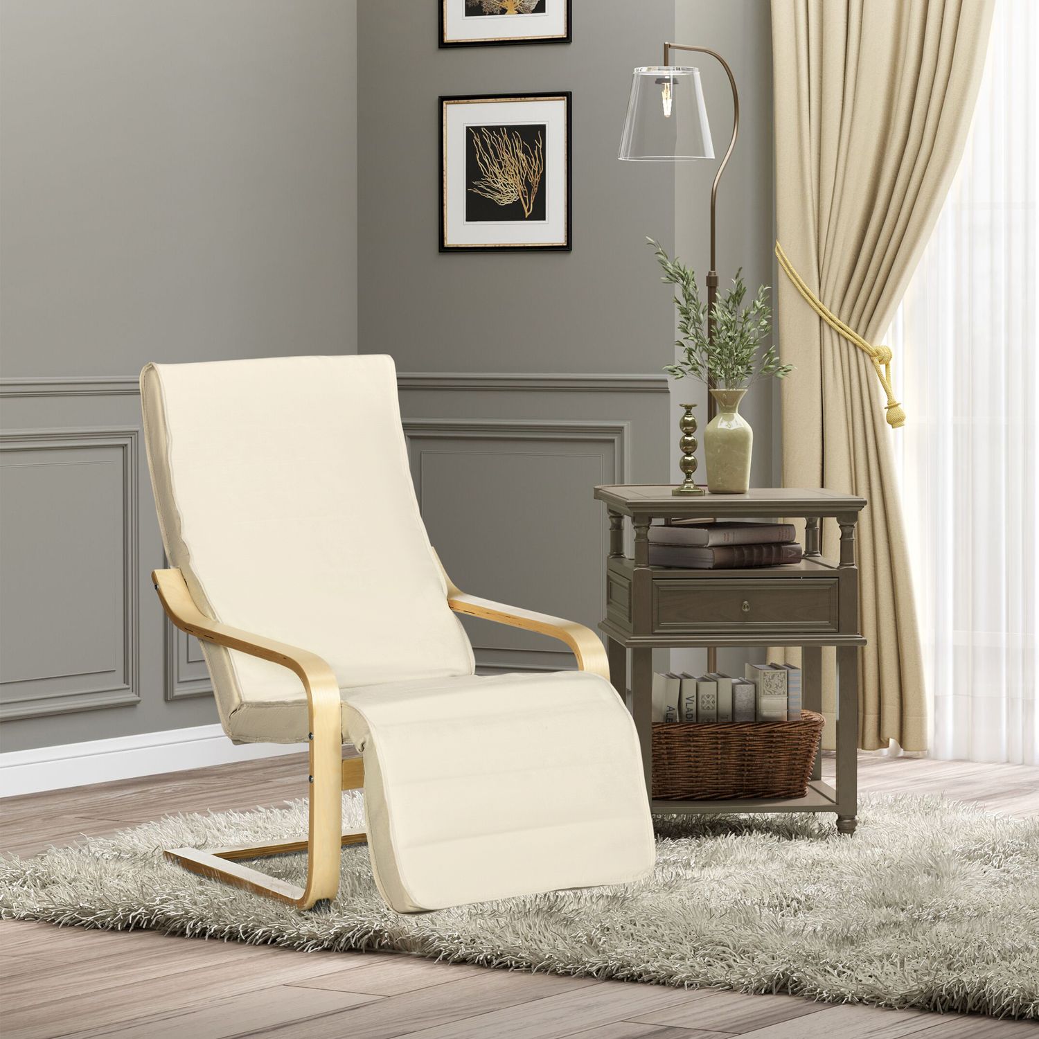 Relaxation Swing Recliner Stol, Justerbart Fotstöd, Cream