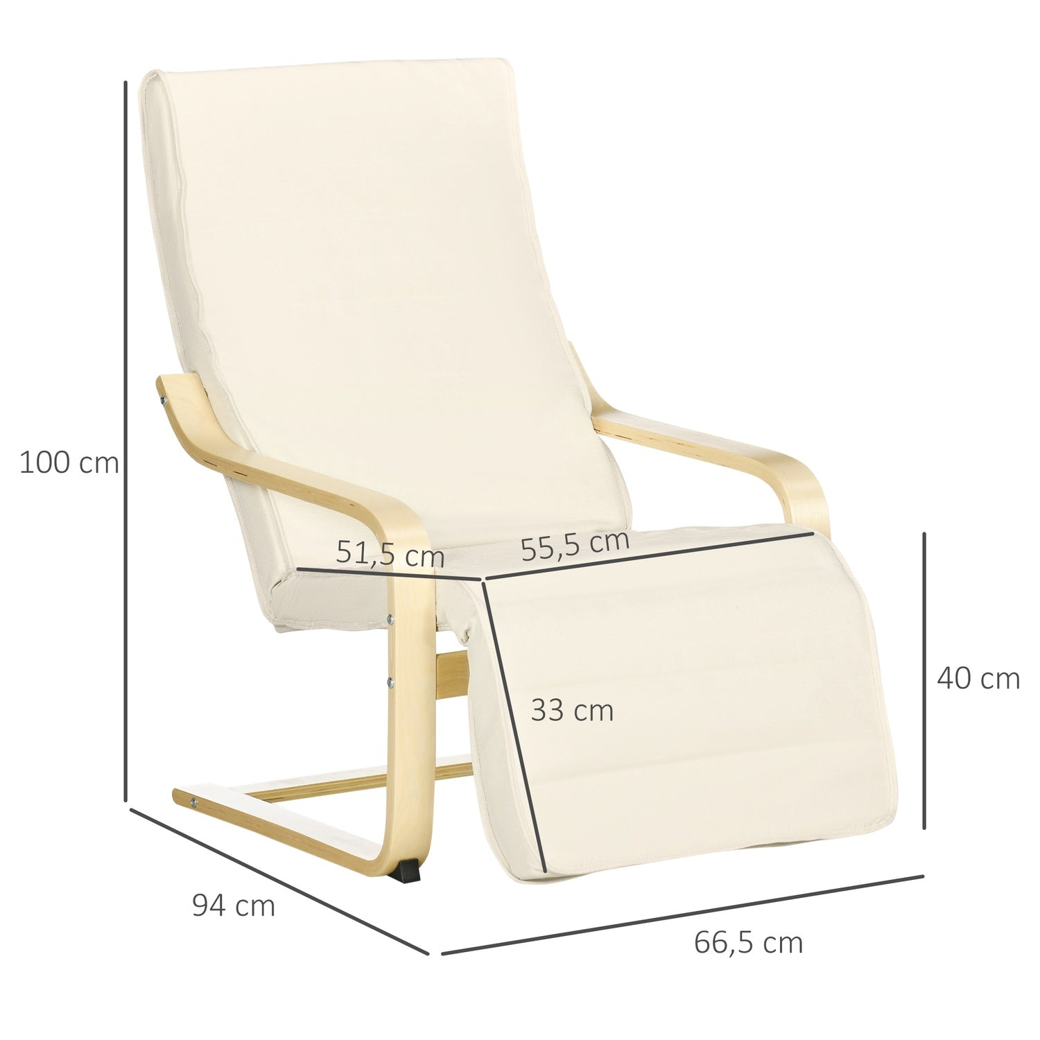 Relaxation Swing Recliner Stol, Justerbart Fotstöd, Cream