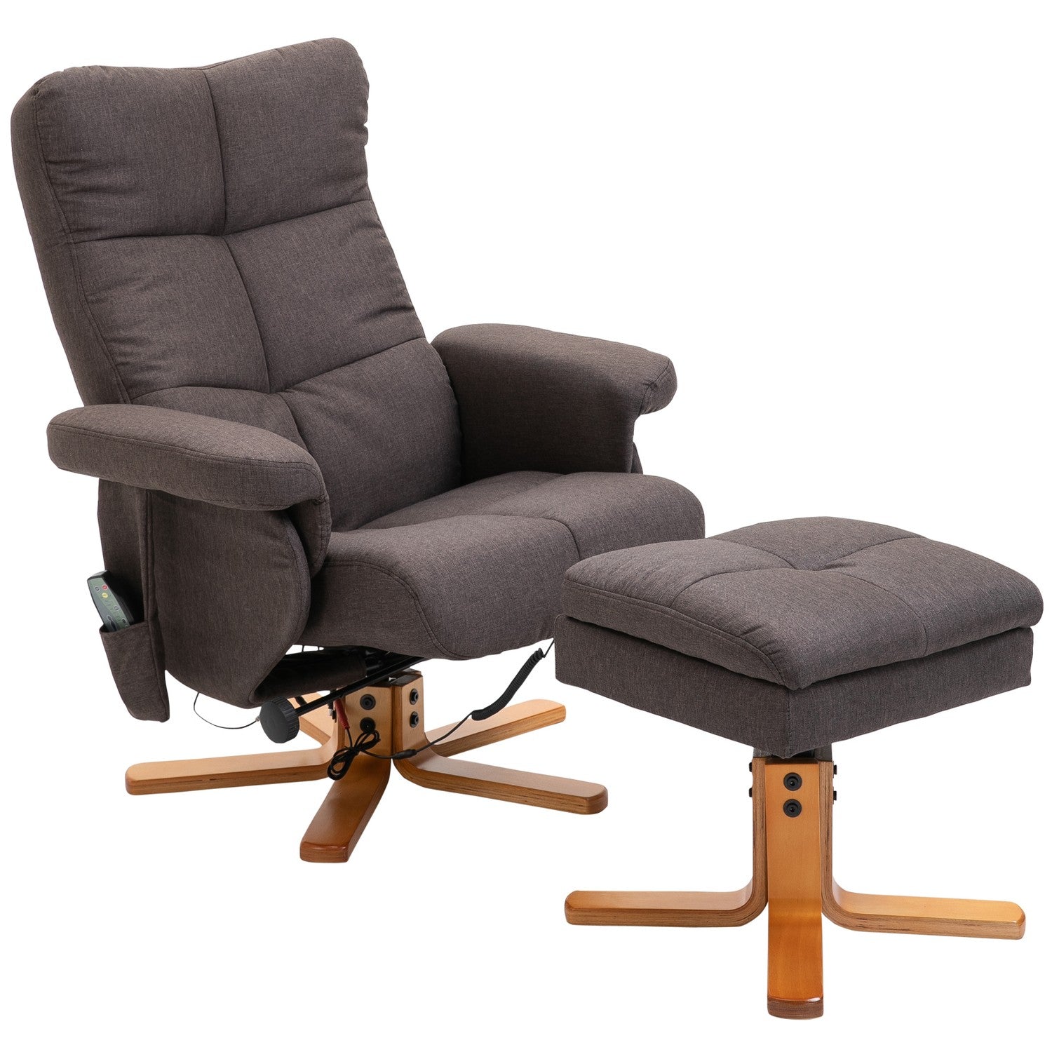 Massagefåtölj med fotpall, 145° lutning, brun