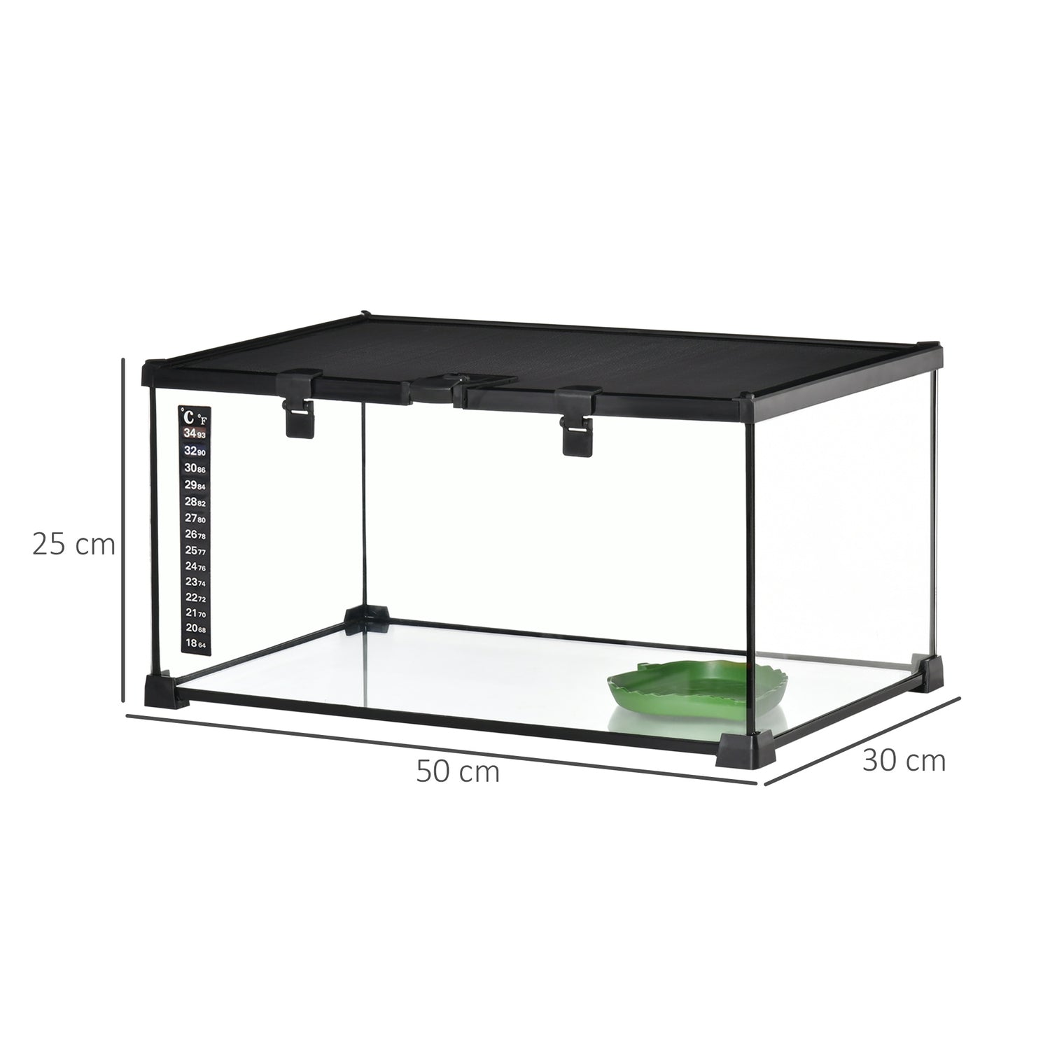 Reptilterrarium i glas med termometer, 50x30x25 cm