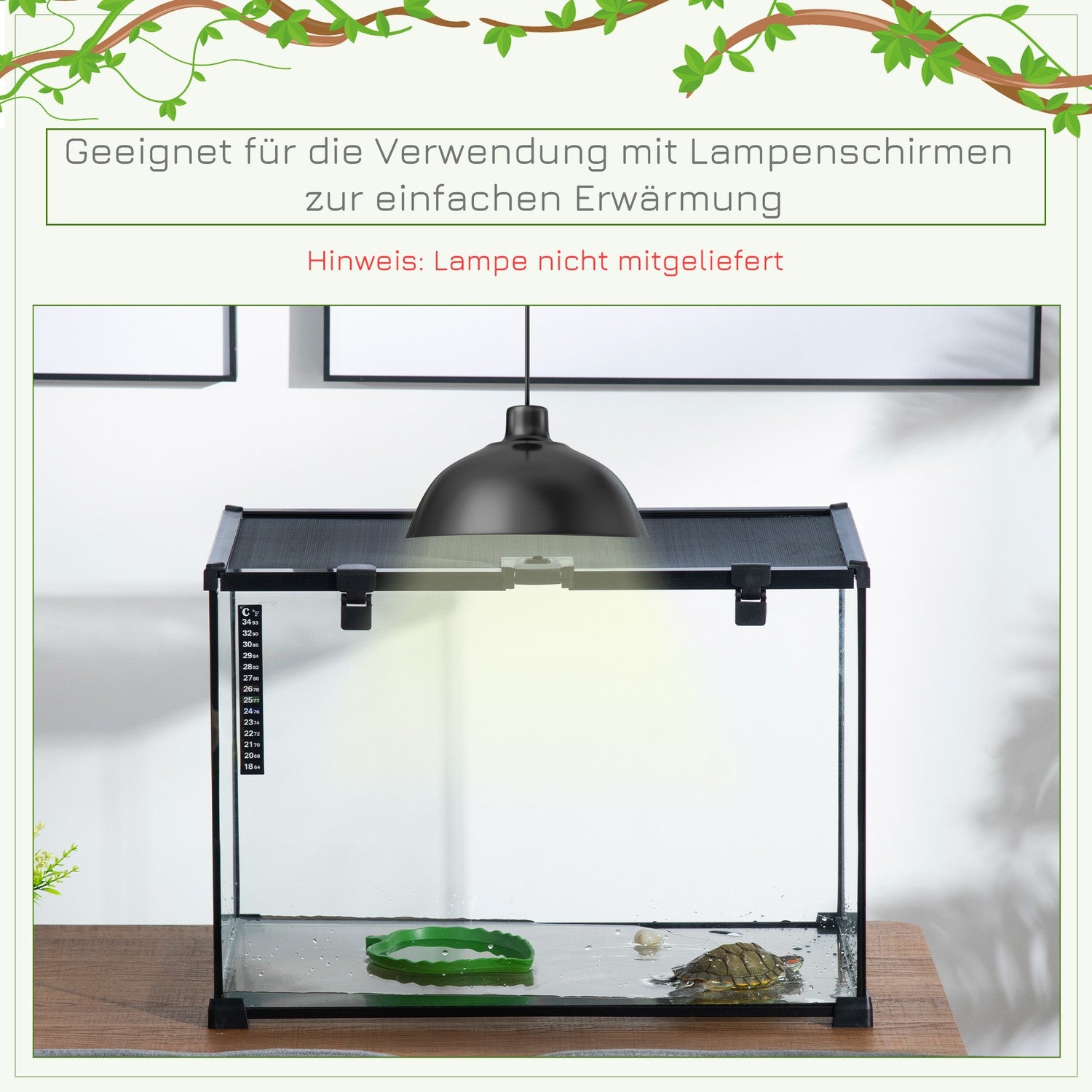 Reptilterrarium i glas med termometer, 50x30x35cm