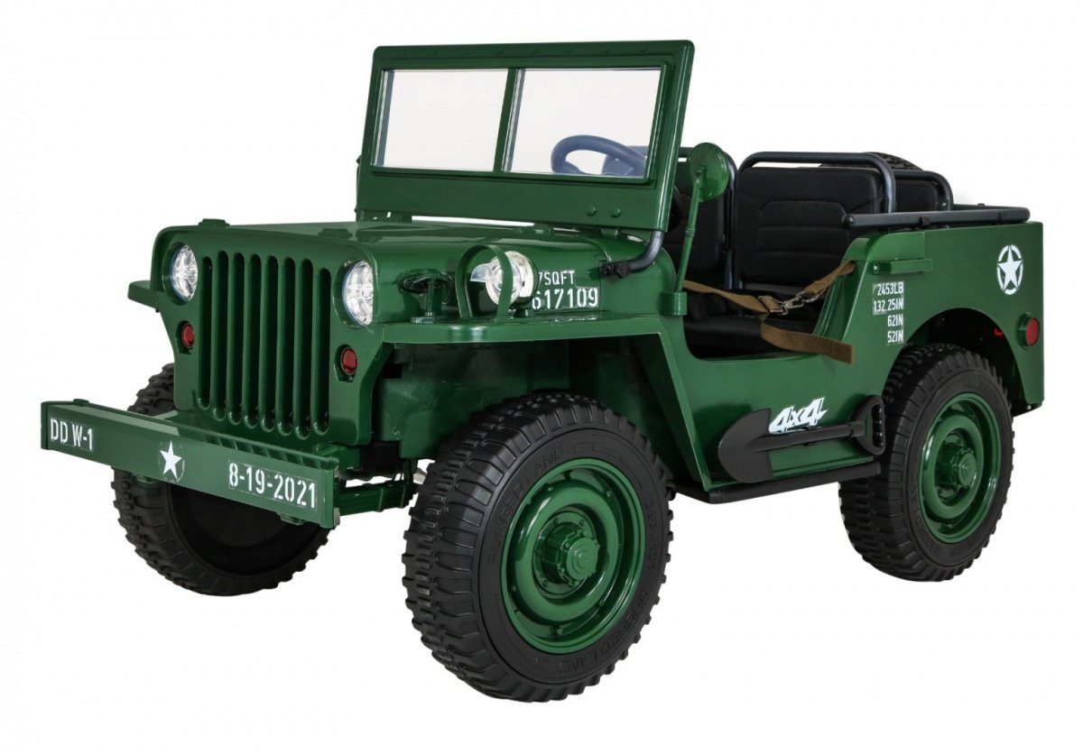 Retro 4x4 militärfordon med fjärrkontroll, LED, MP3, 3 säten