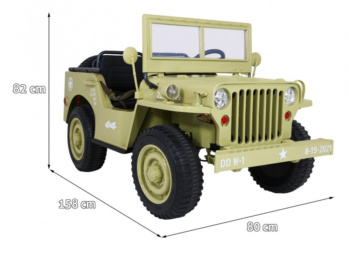 Retro 4x4 militärfordon med fjärrkontroll, LED, MP3, 3 säten