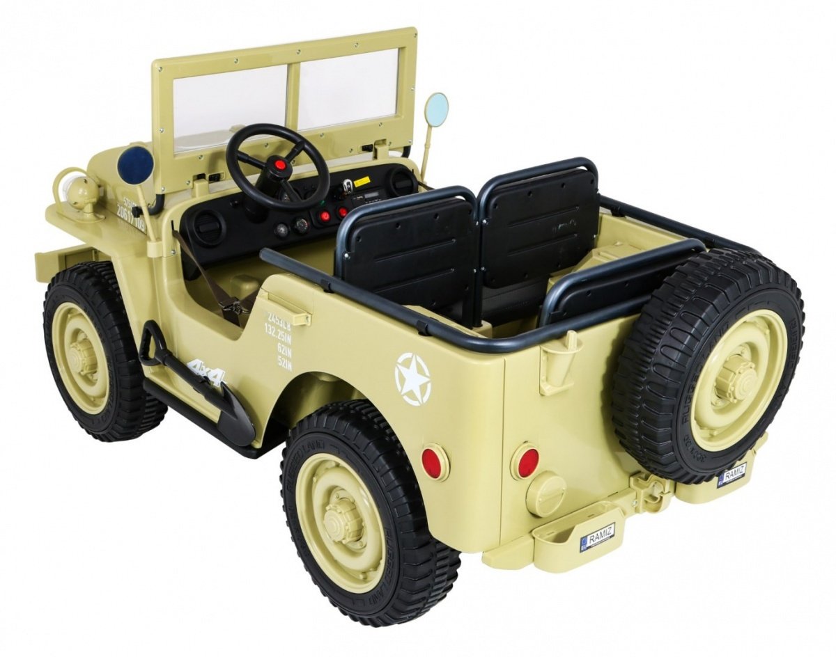 Retro 4x4 militärfordon med fjärrkontroll, LED, MP3, 3 säten