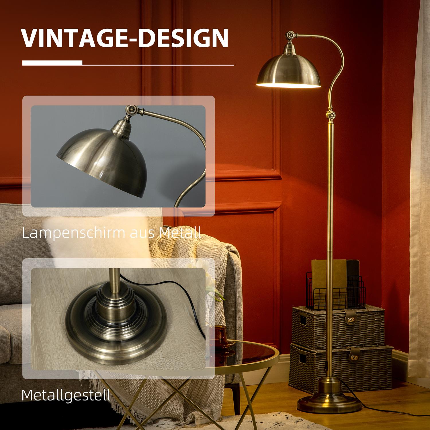 Retro Arc golvlampa – justerbar E27 mässingsfinish