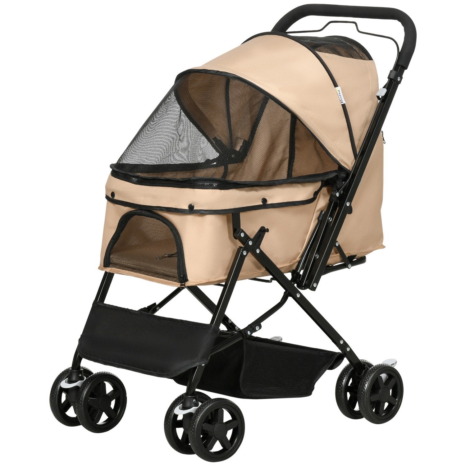 Dog Buggy Hundvagn Buggy För Små Hundar Och Katter Pet Cart Cat Buggy Oxford Ljusbrun 76,5 X 52 X 95 Cm