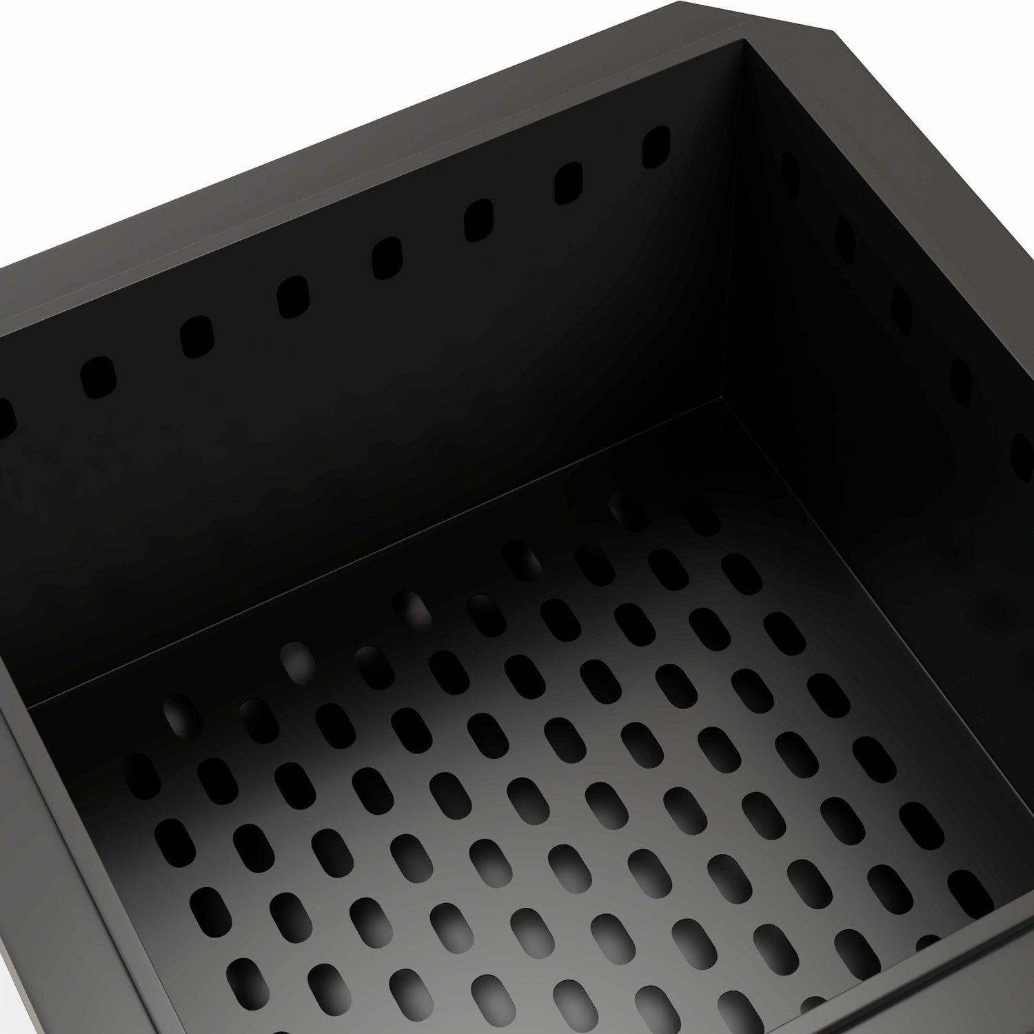 Rökfri fyrkantig eldstad, svart metall, med pokerverktyg