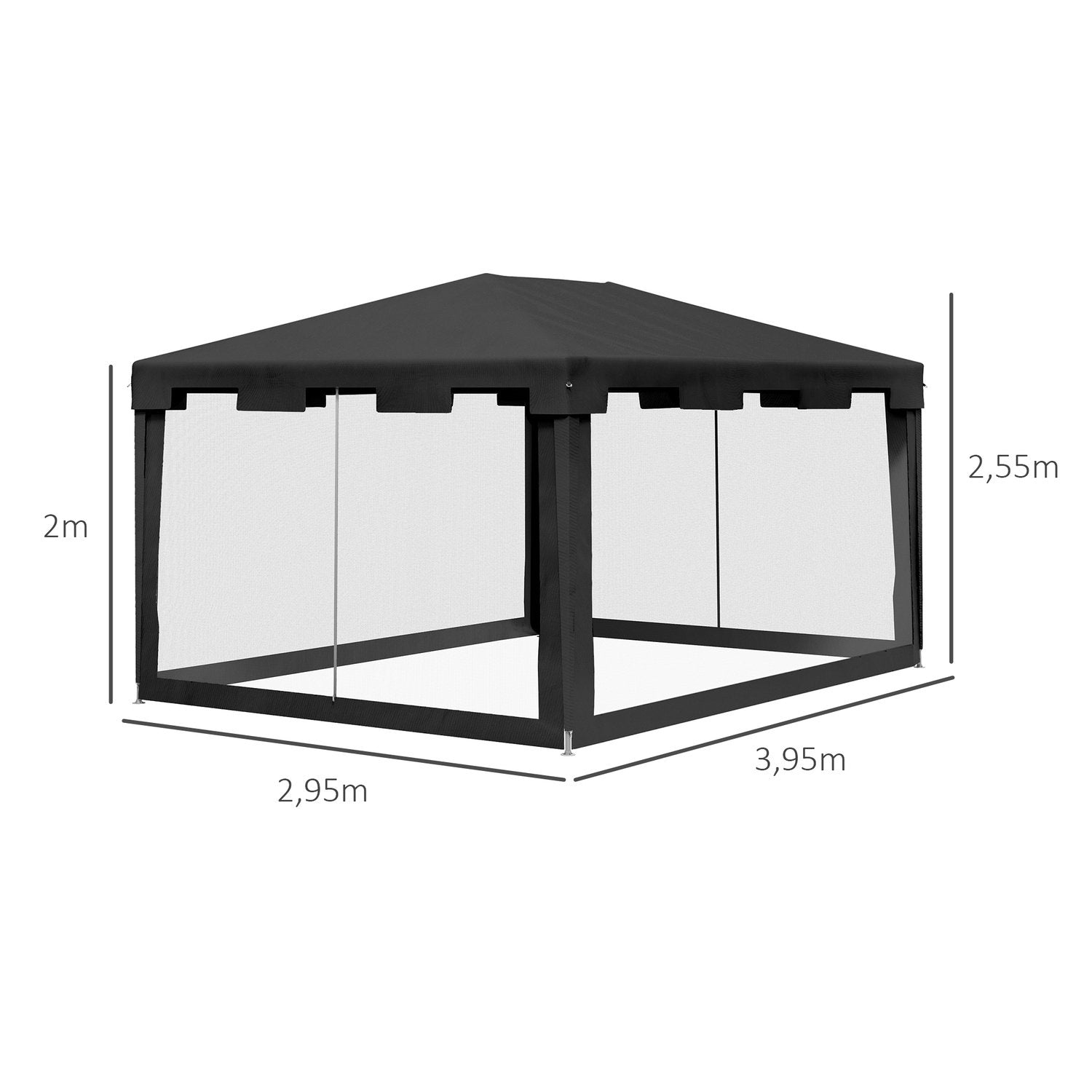 Outsolny Paviljong Partytält Ca 4 X 3 M Trädgårdspaviljong Trädgårdstält Med Mesh Sidoväggar För Balkong, Terrass, Metall Pe Mörkgrå.