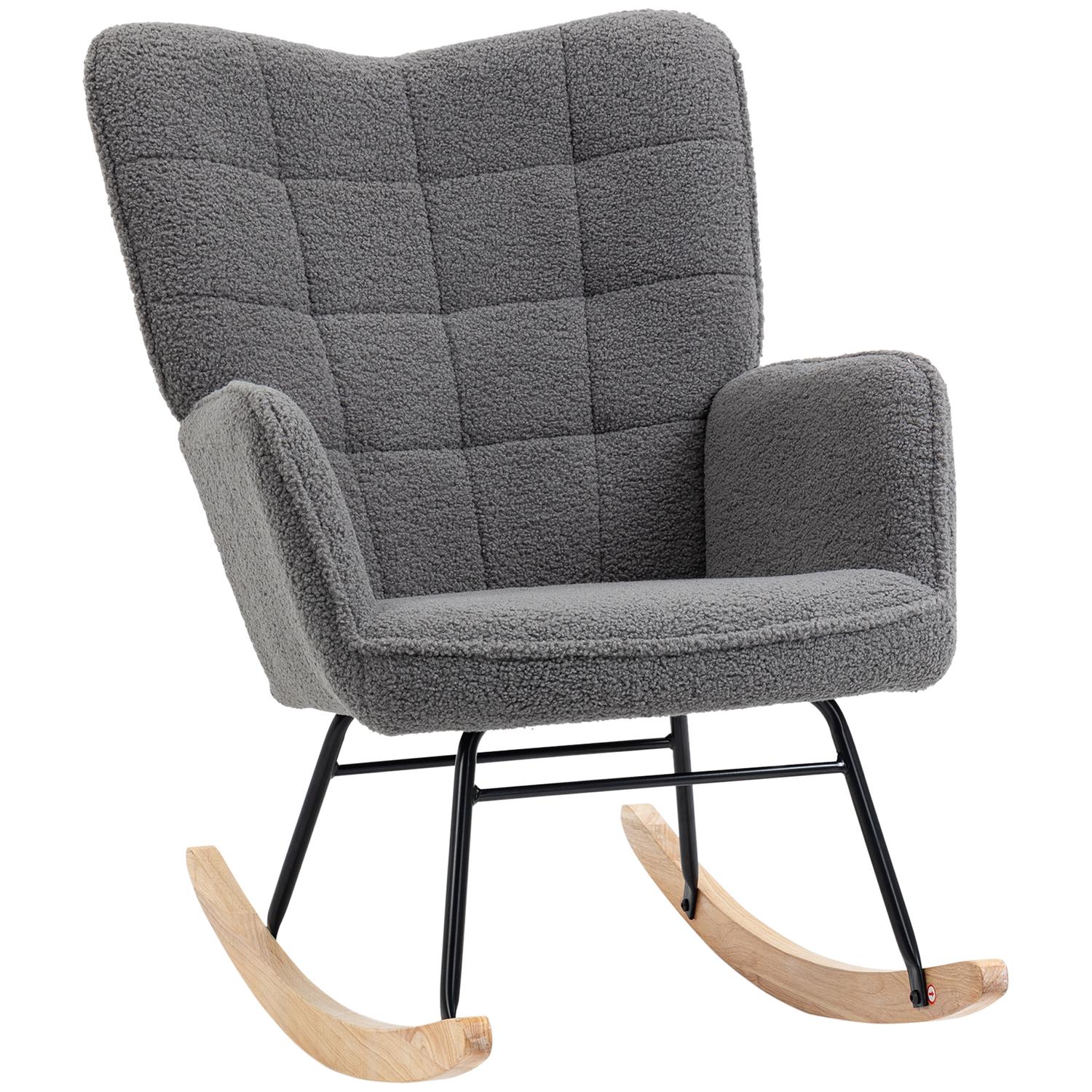 Rocking Accent Chair, mörkgrå berberfleece, 71x92x101 cm