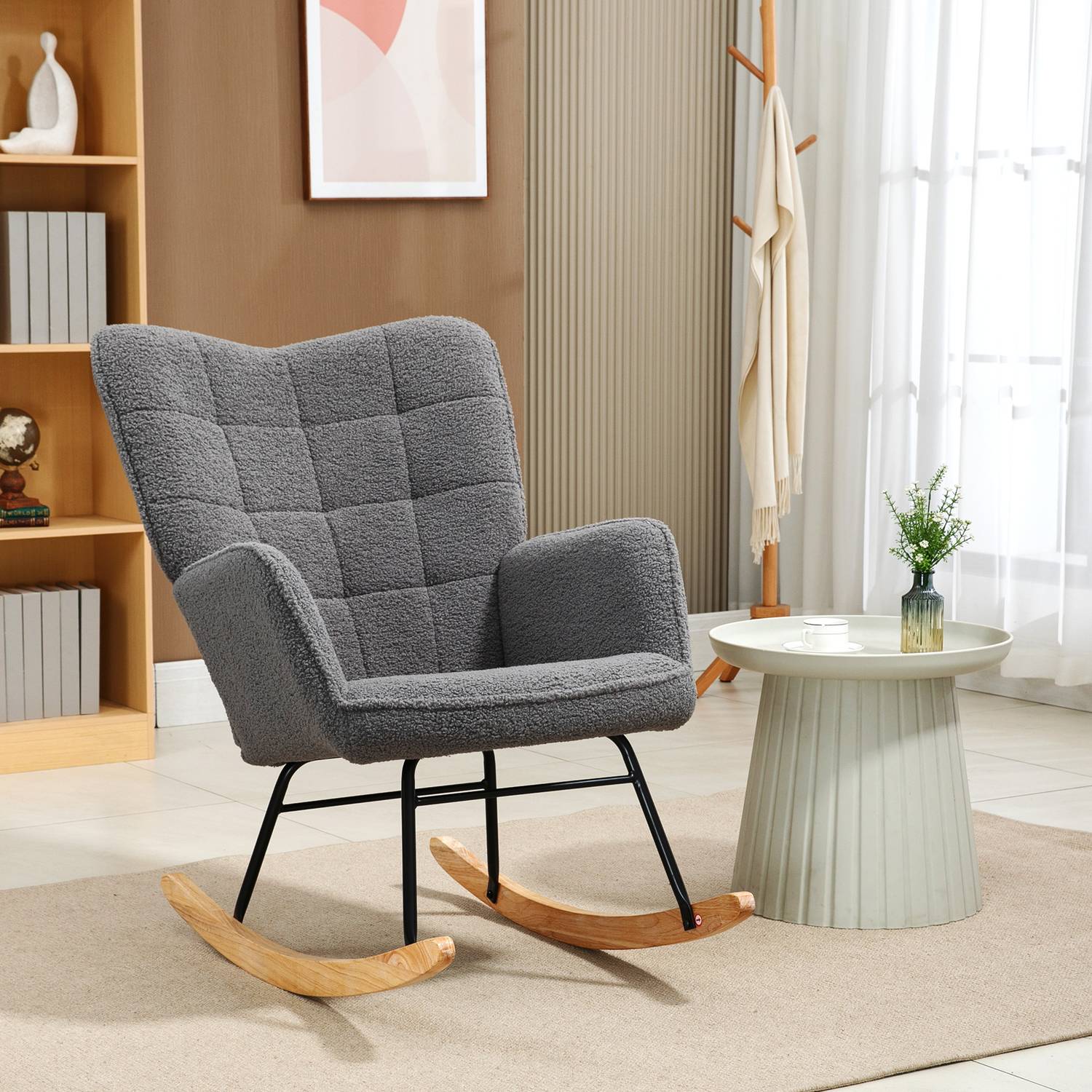 Rocking Accent Chair, mörkgrå berberfleece, 71x92x101 cm