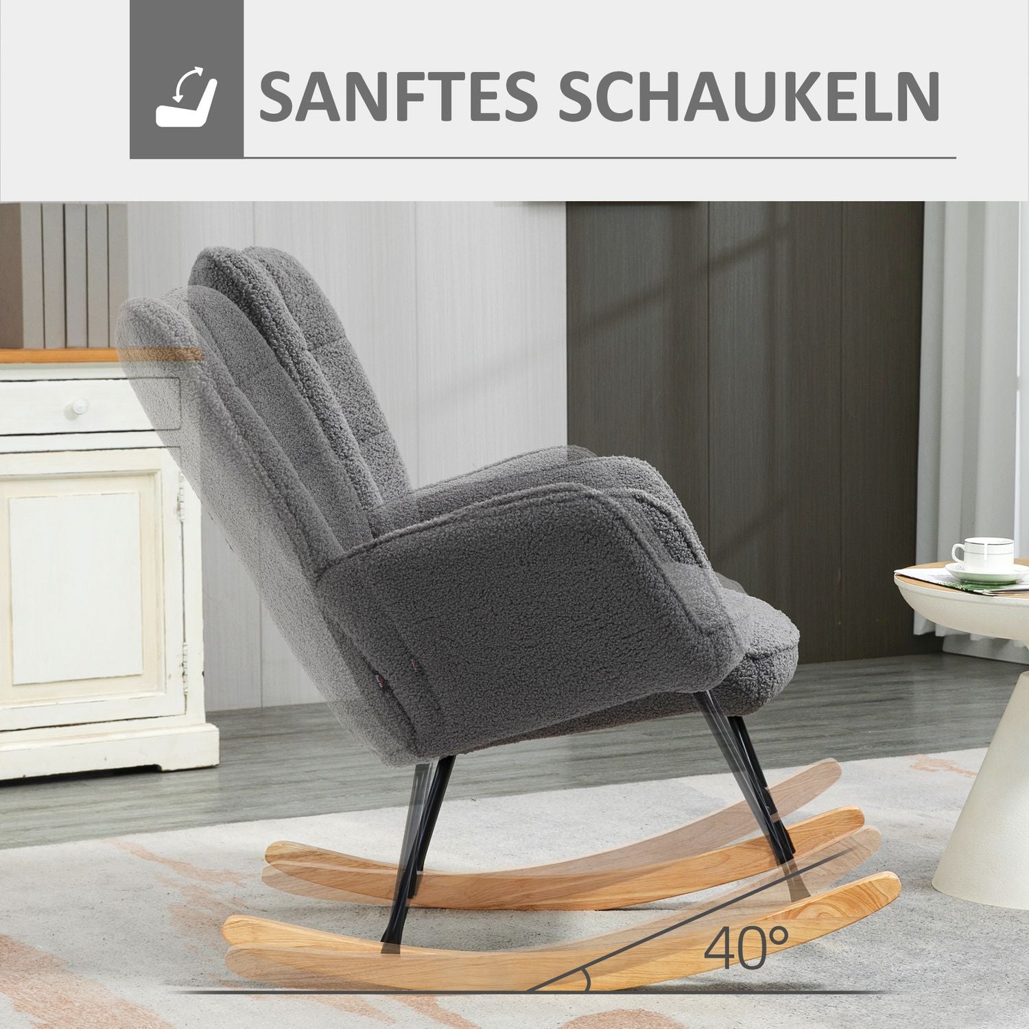 Rocking Accent Chair, mörkgrå berberfleece, 71x92x101 cm