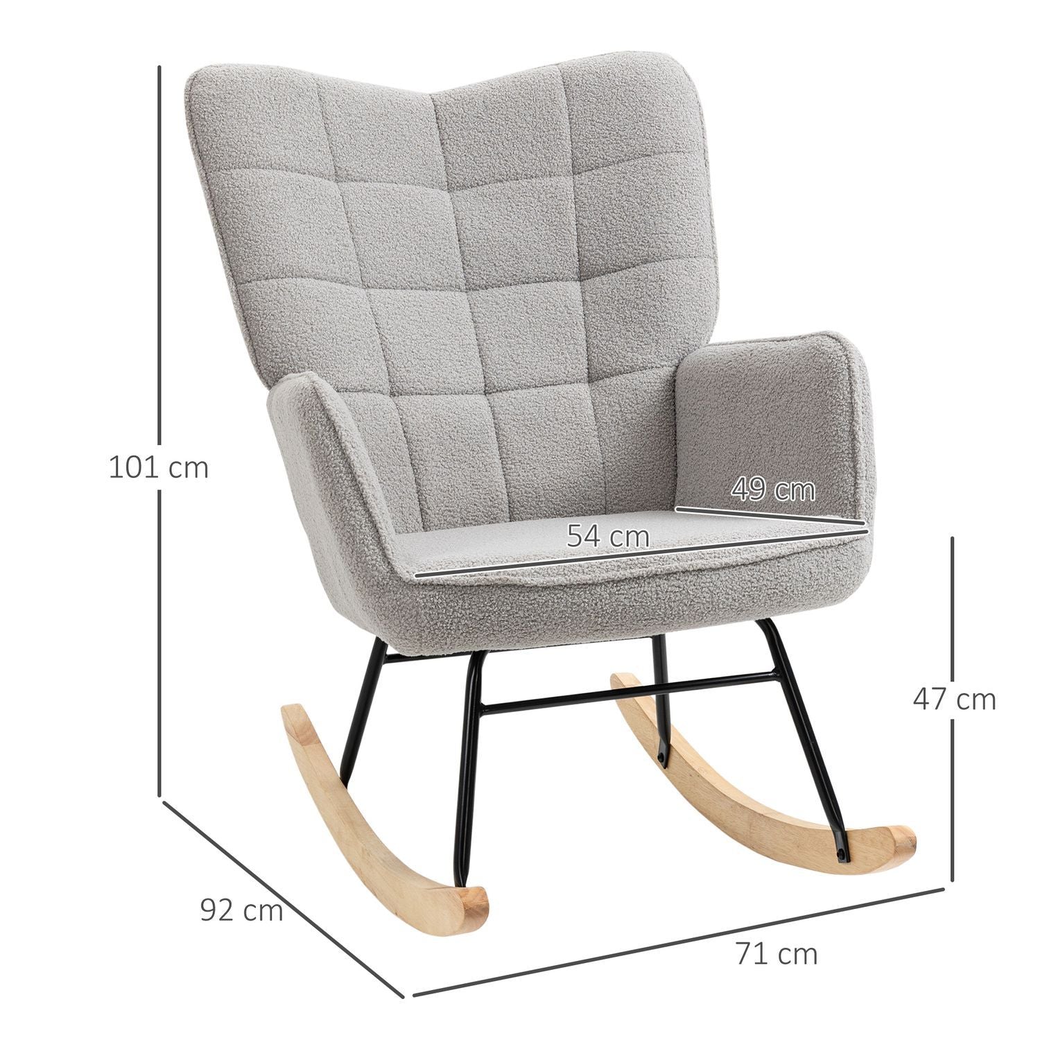 Gungstol, Accentstol, Vardagsrumsstol, Relaxstol, Lastkapacitet Upp Till 120 Kg, Berberfleece, Ljusgrå 71 X 92 X 101 Cm