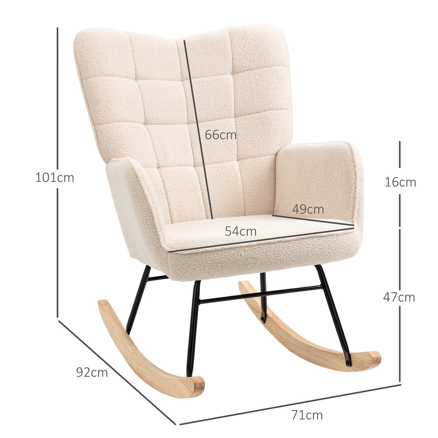 Gungstol, Accentstol, Relaxstol Med Berberfleece, För Sovrum, Upp Till 120 Kg, Beige, 71X92X101 Cm