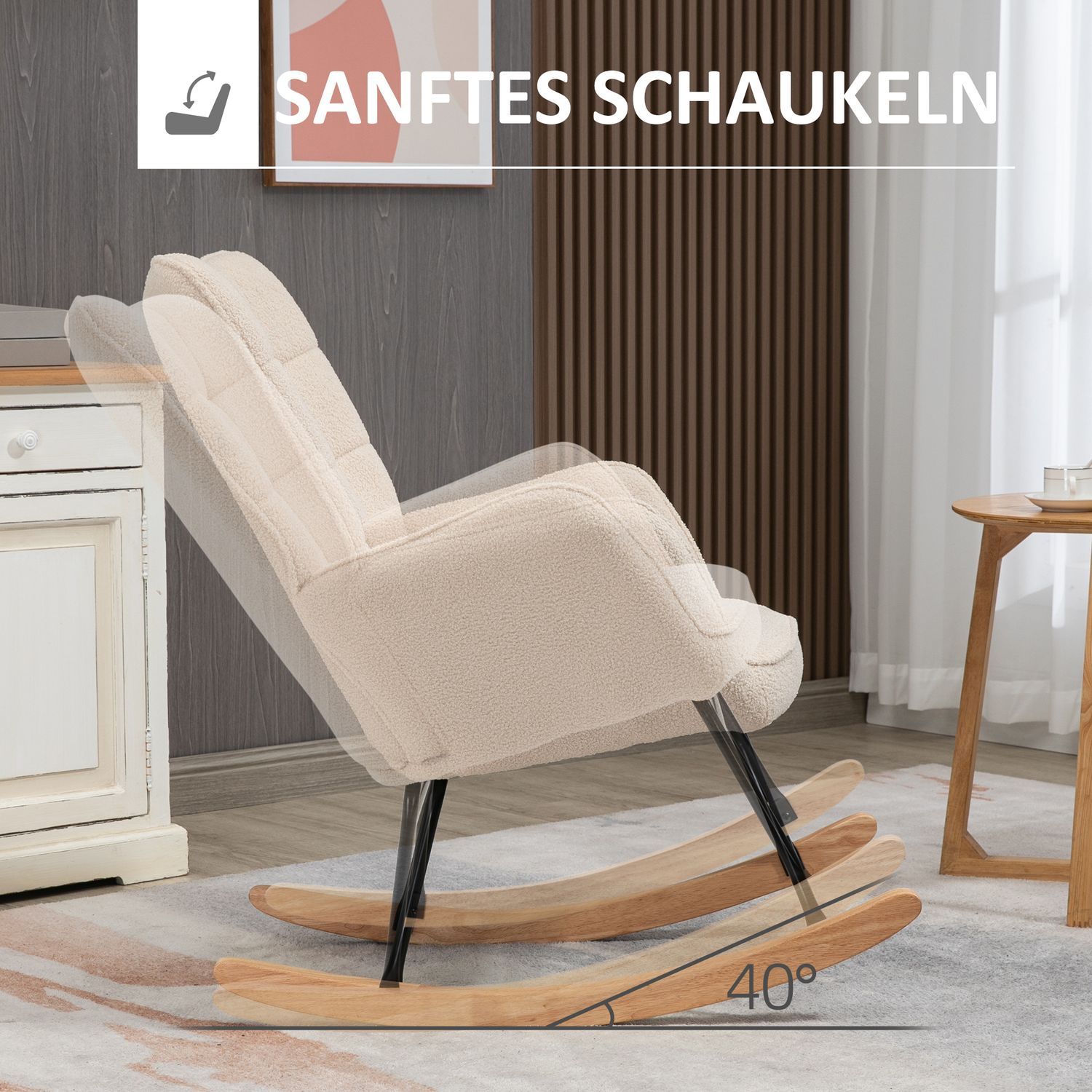 Gungstol, Accentstol, Relaxstol Med Berberfleece, För Sovrum, Upp Till 120 Kg, Beige, 71X92X101 Cm