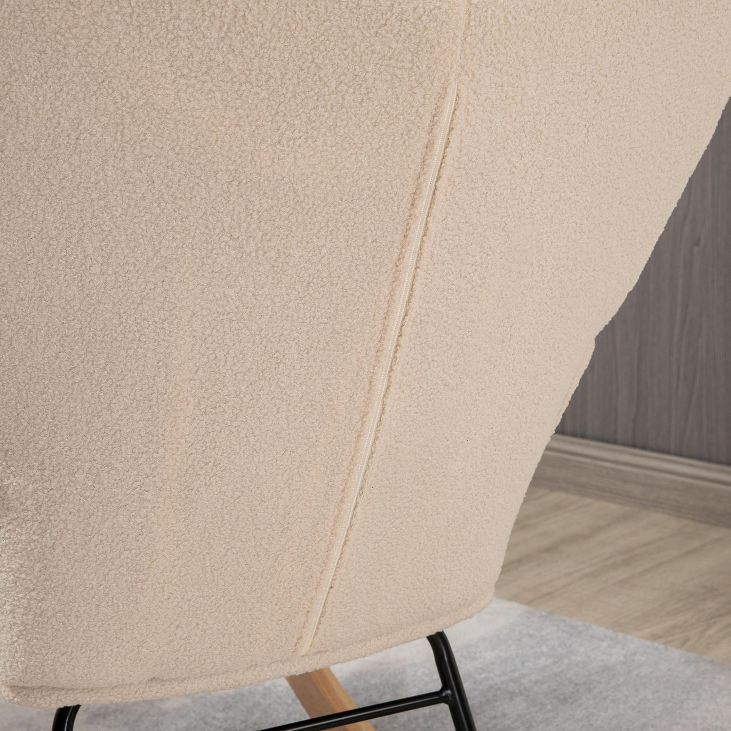 Gungstol, Accentstol, Relaxstol Med Berberfleece, För Sovrum, Upp Till 120 Kg, Beige, 71X92X101 Cm