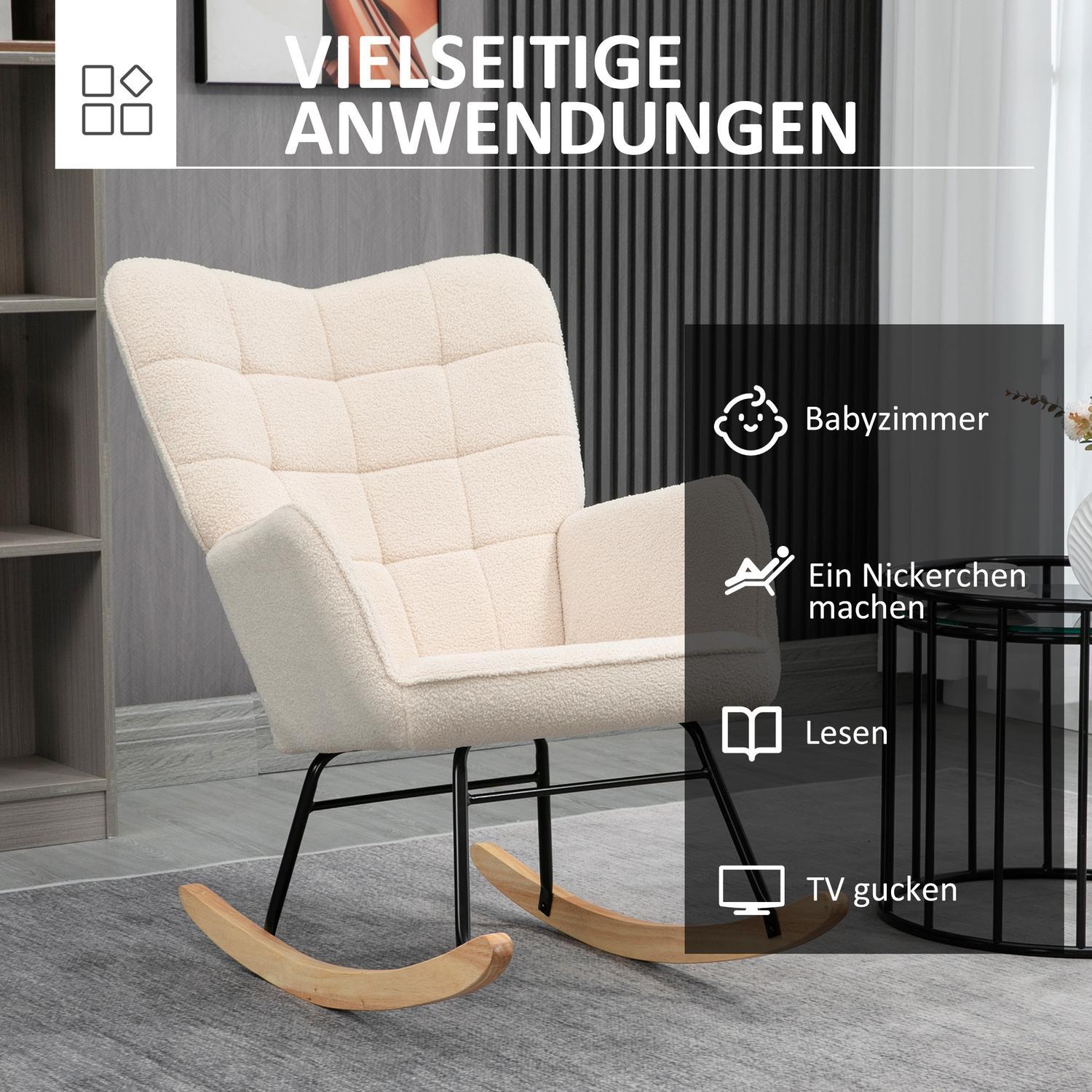 Gungstol, Accentstol, Relaxstol Med Berberfleece, För Sovrum, Upp Till 120 Kg, Beige, 71X92X101 Cm