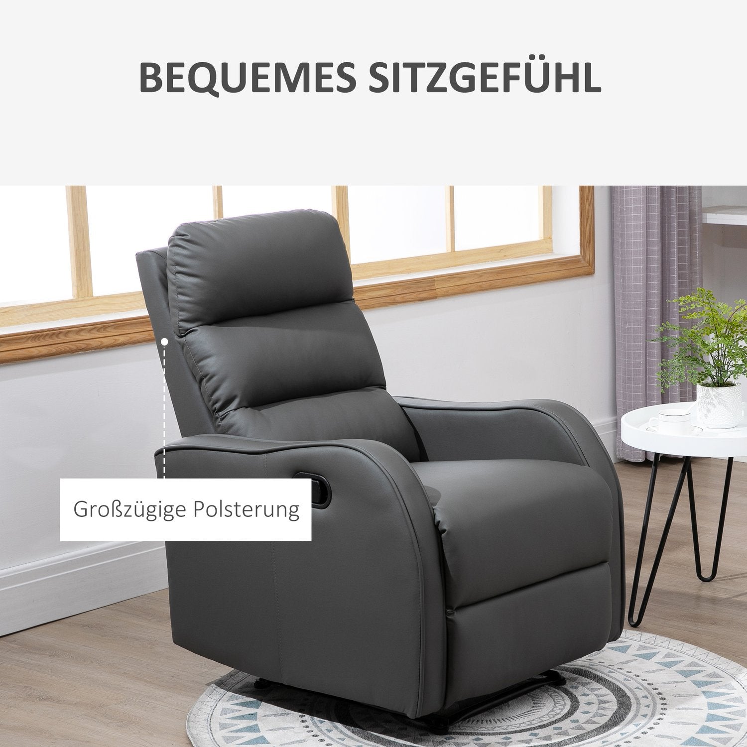 Rocking Recliner Stol, Vridbar Med Mugghållare, Microfiber