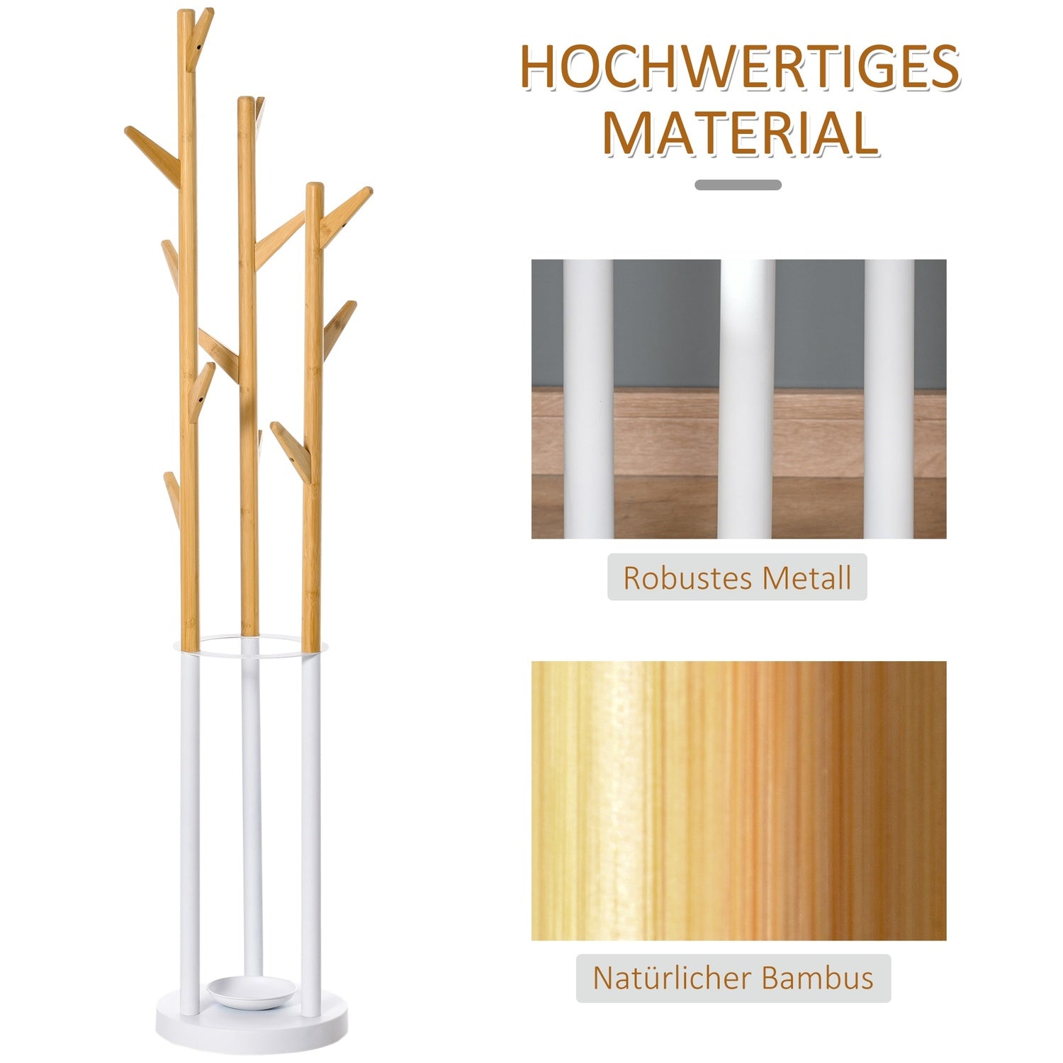 Rock- och paraplyställ med 13 krokar, metall, naturvit