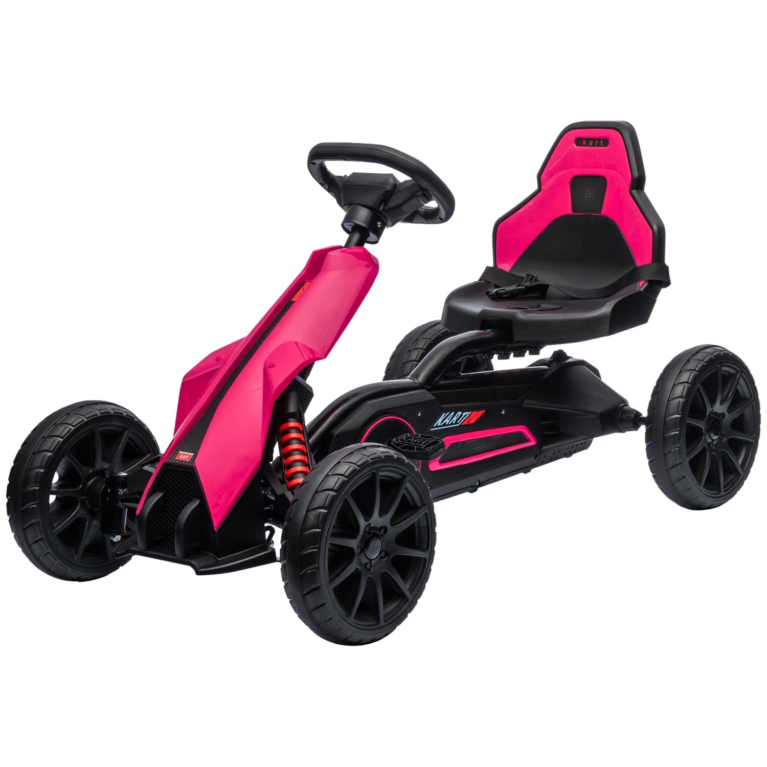Rosa pedal gokart för barn 3-8 år, handbroms & justerbar sits