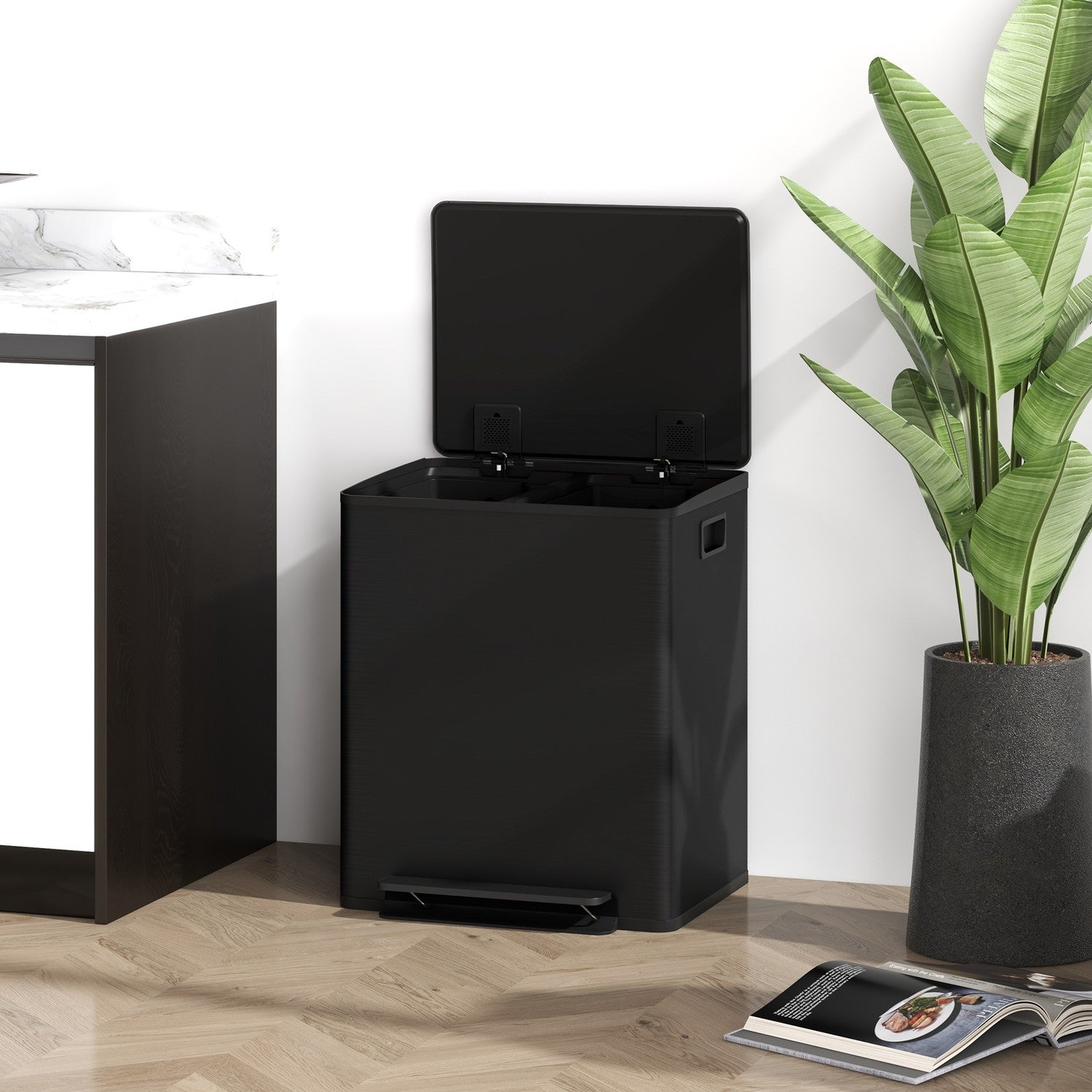 Rostfritt stål 50L dubbel pedalbehållare med innerbehållare