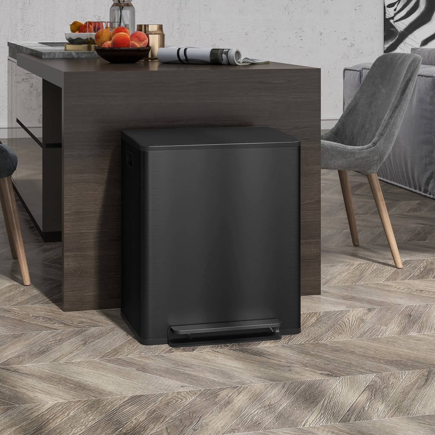 Rostfritt stål 50L dubbel pedalbehållare med innerbehållare