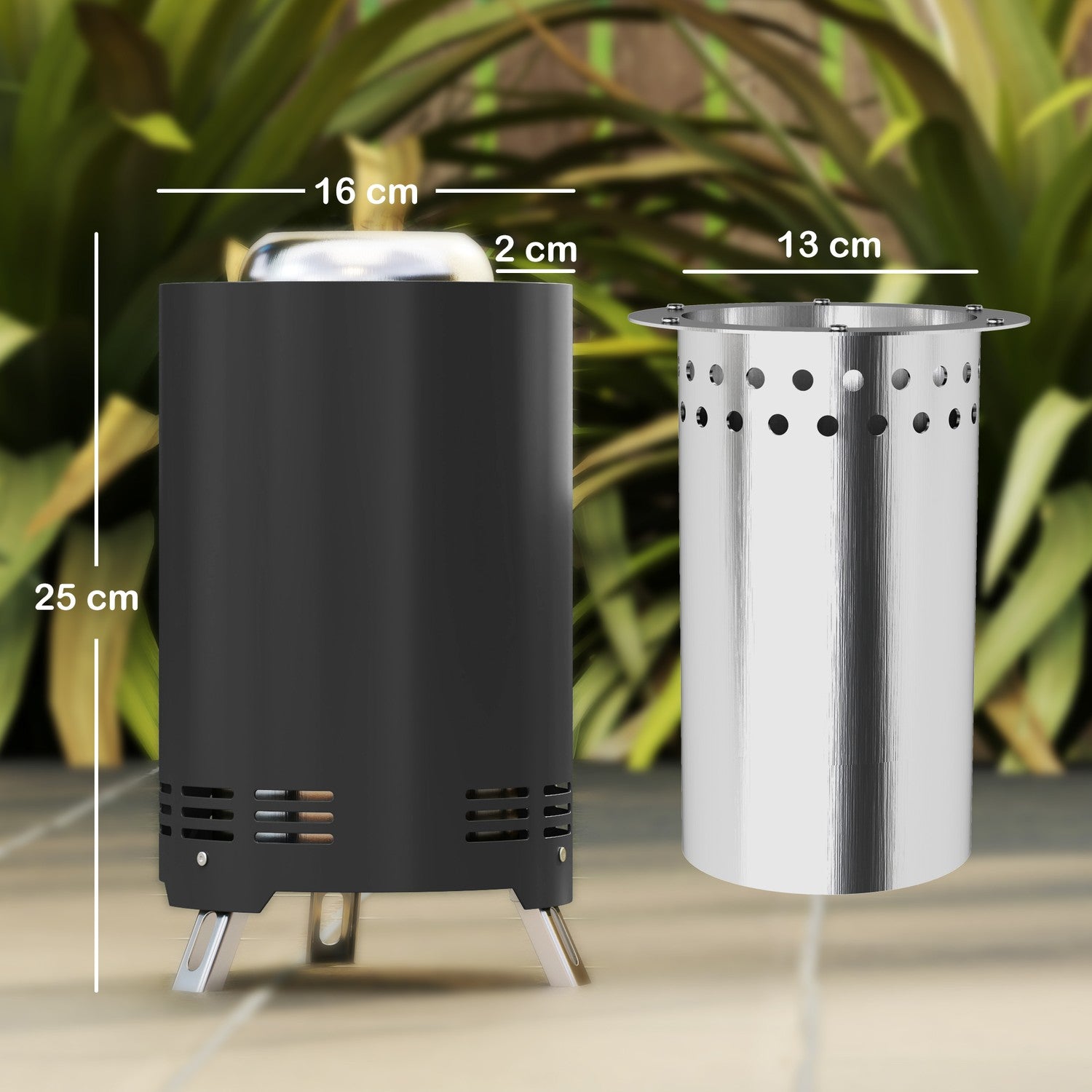 Rostfritt stål rökfri eldstad med poker – Ø16x25cm