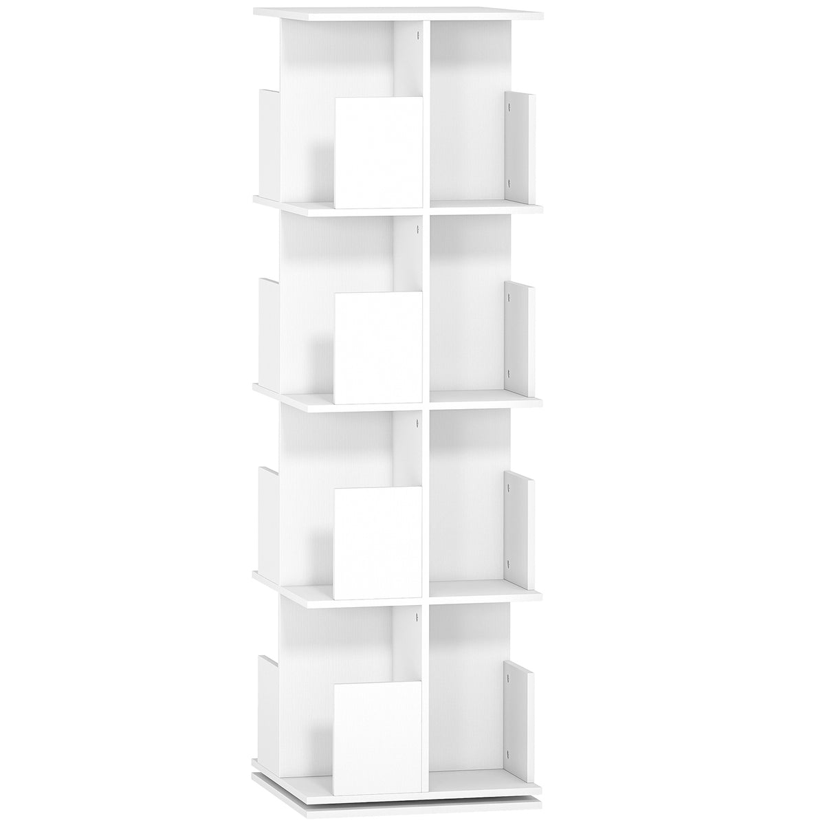 Draaiende boekenkast, 4 niveaus, 16 vakken, wit MDF