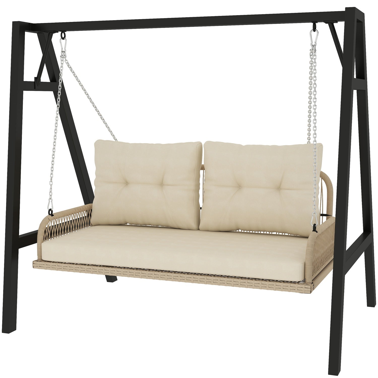 Rotting 2-sits trädgårdsgunga med kuddar, beige