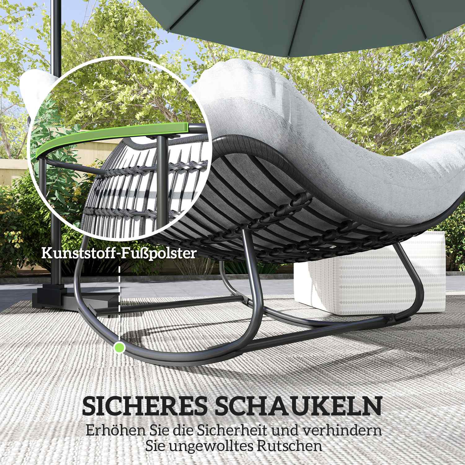 Rotting Rocking Garden Bänk med stålram och dyna