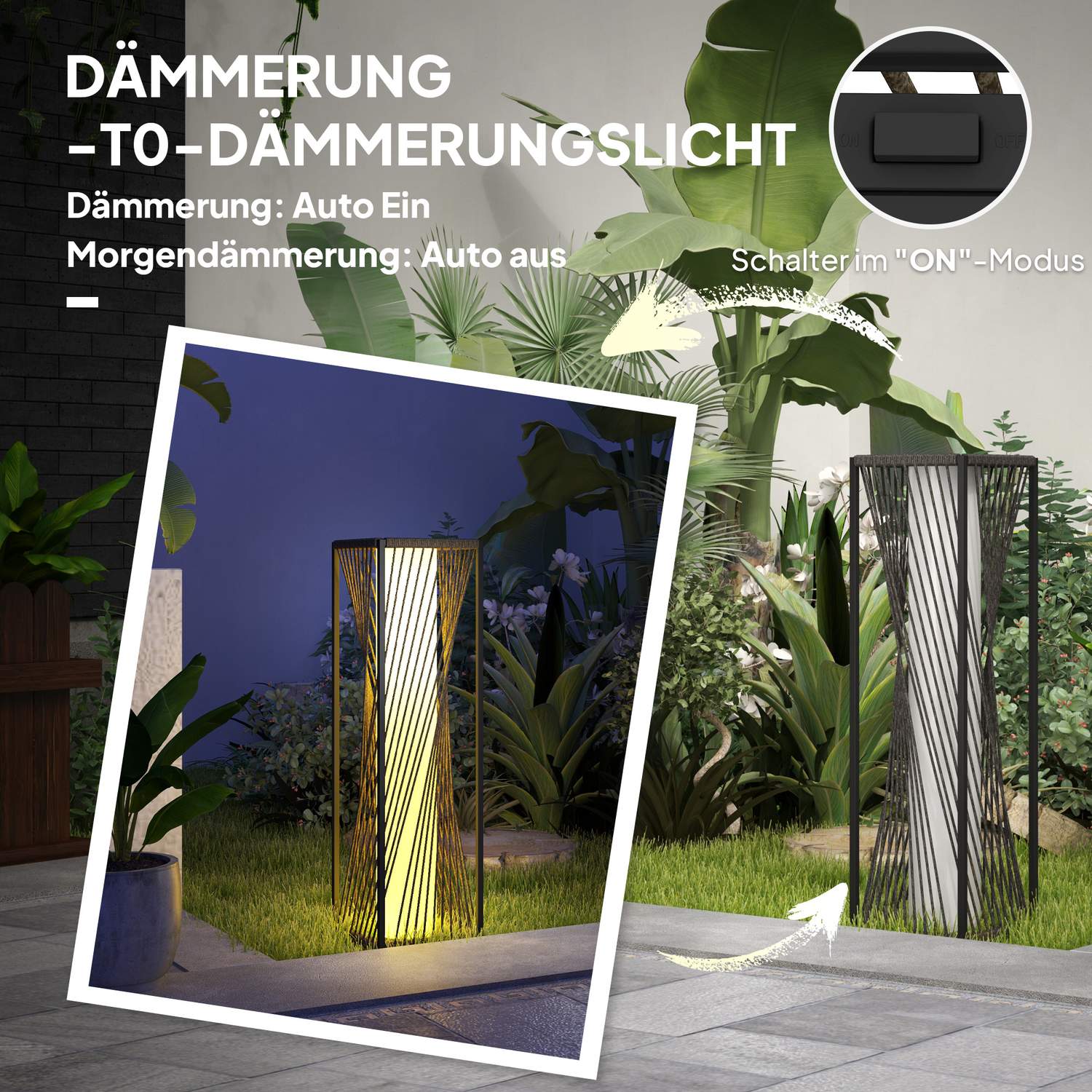 Rotting Solar Golvlampa, Boho Style med ljussensor, vattentät