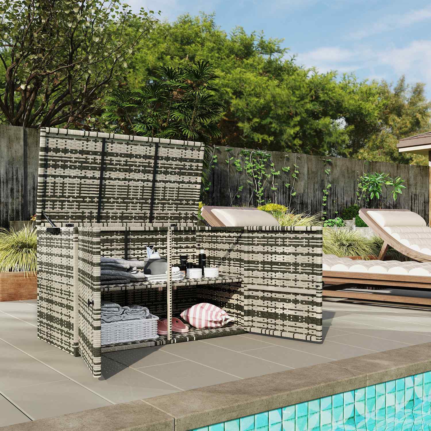 Rottingförvaringslåda 350L – väderbeständig, UV-beständig, blandad grå