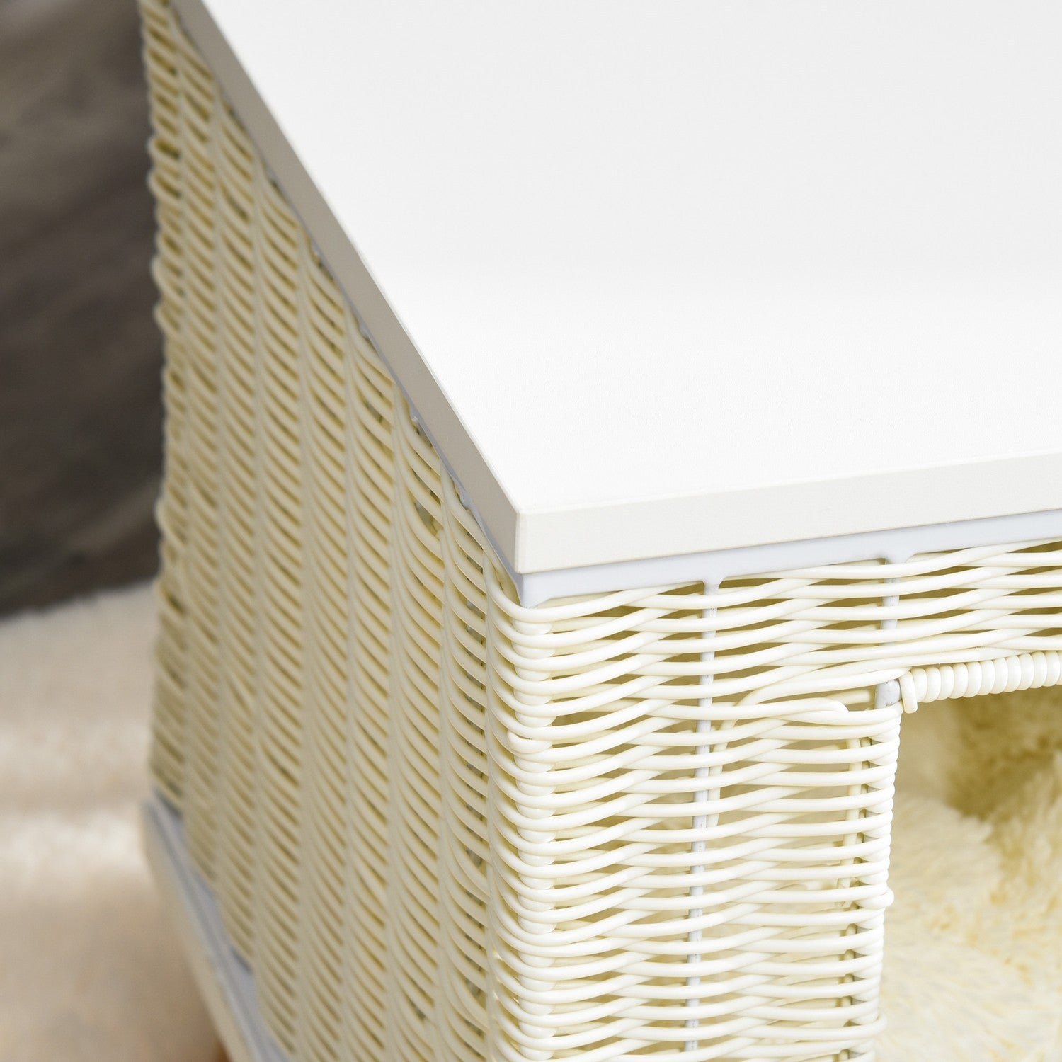 Rottingkattgrotta med kudde – naturlig, beige, vit