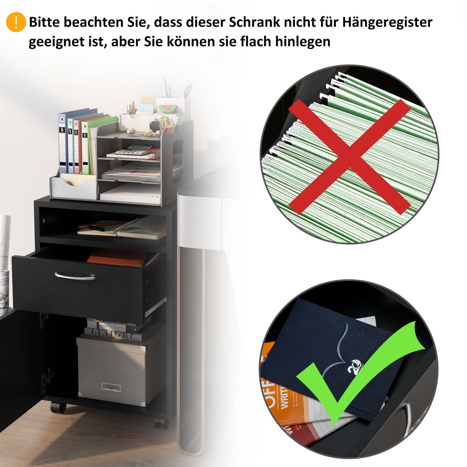 Rullande arkivskåp med låda – Svart, 40x35x60 cm