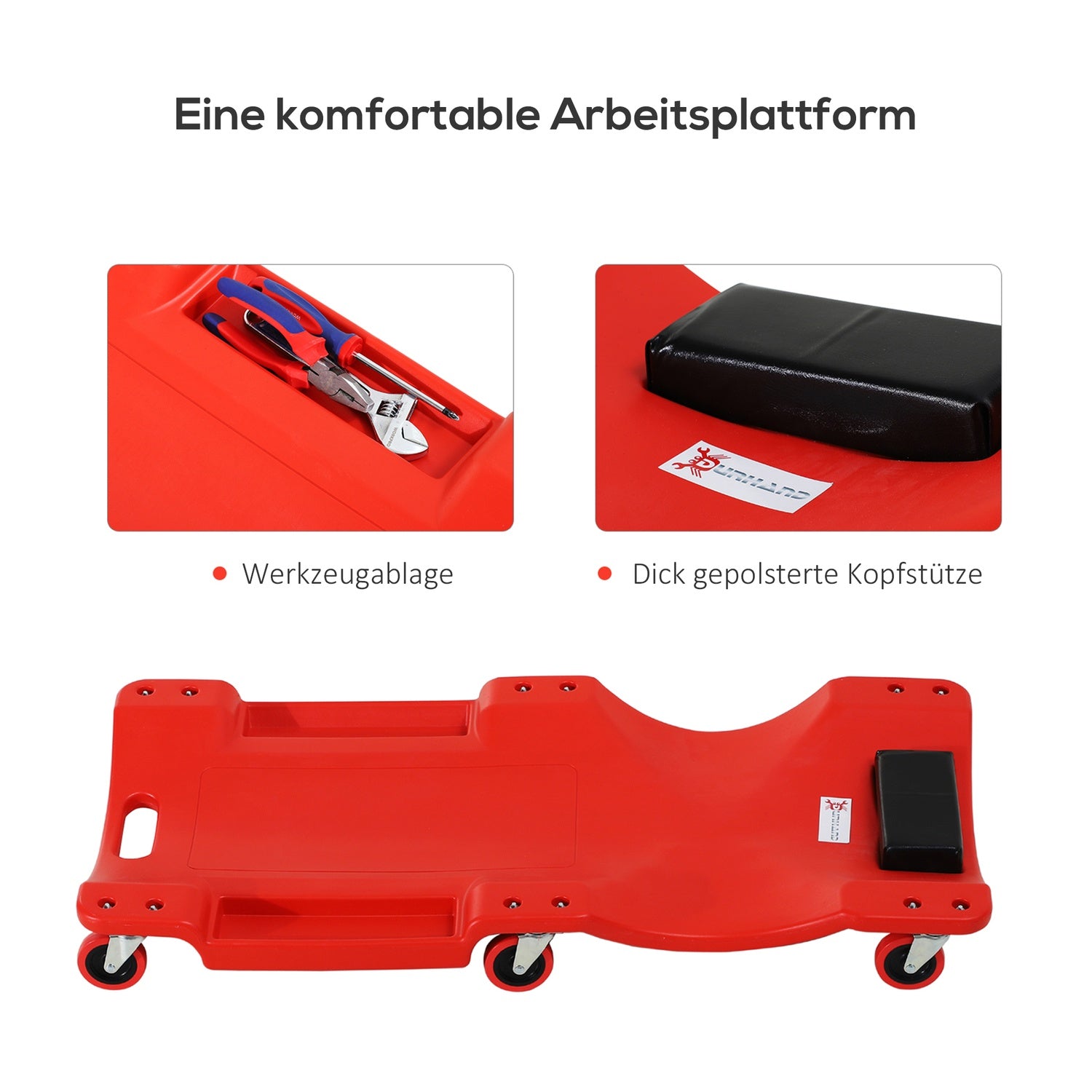 Rullbräda för bilverkstad – 6 hjul, 120 kg kapacitet, röd
