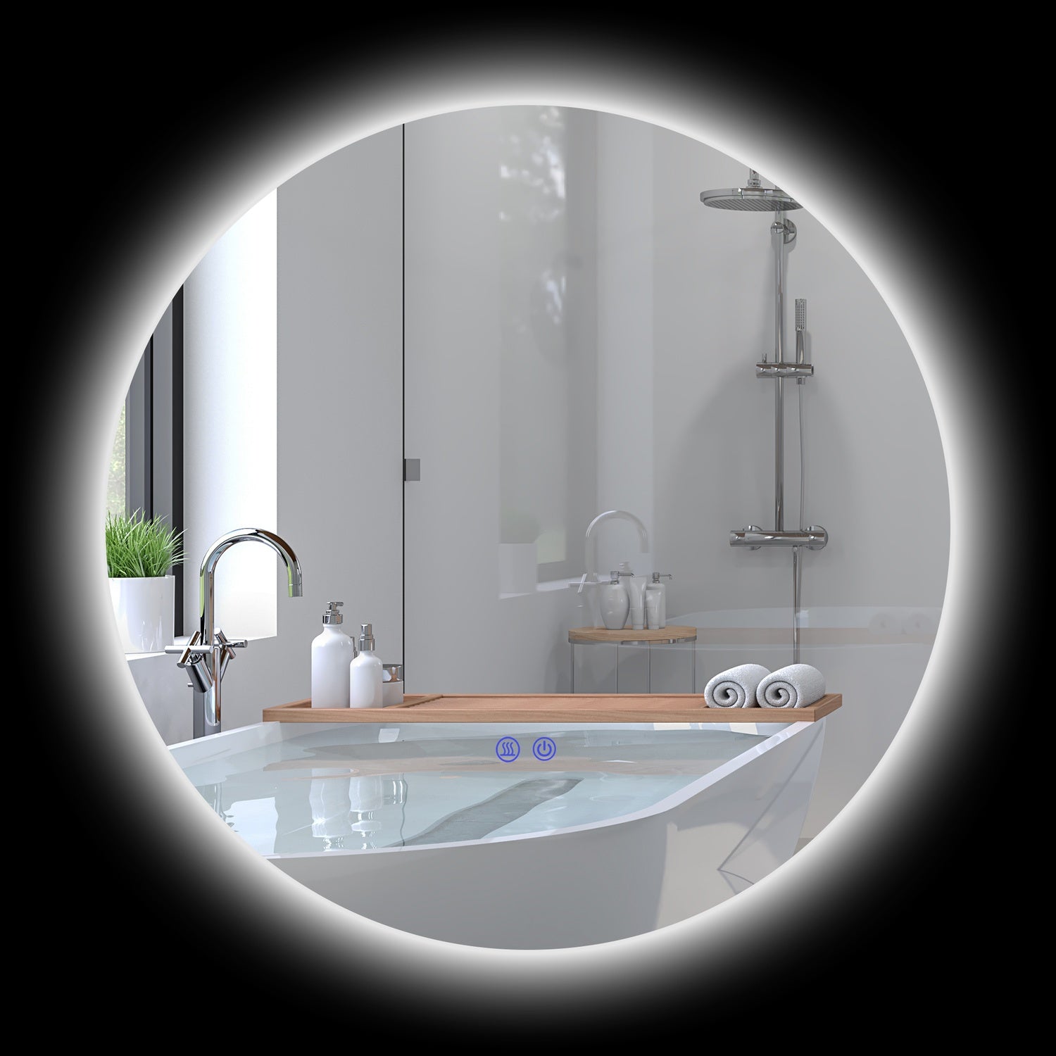 Rund LED Badrumsspegel, Touch Switch, Anti-Imma, 3 ljusfärger
