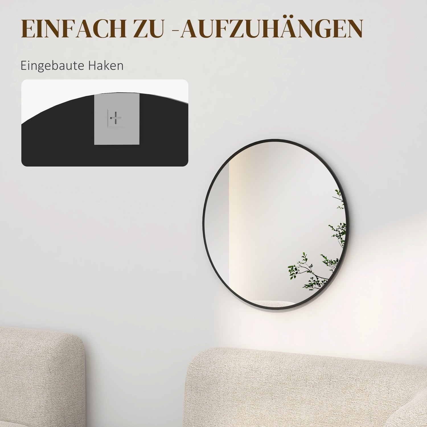 Rund svart väggspegel – 60x60 cm, Aluminiumram