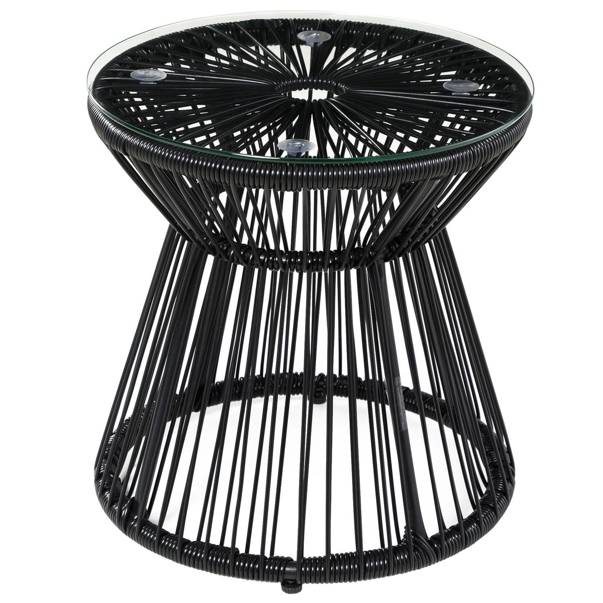 Rond bistrotafel van glas met holle trommelvoet, zwart