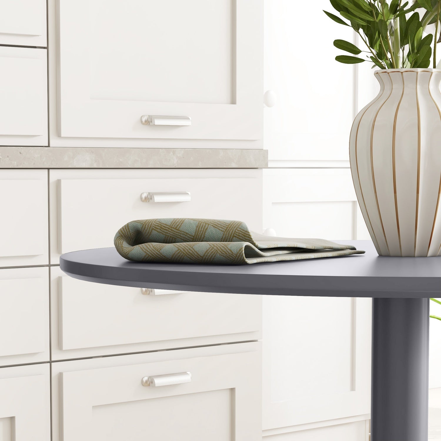 Runt grått matbord för 2 – moderna ben i stål