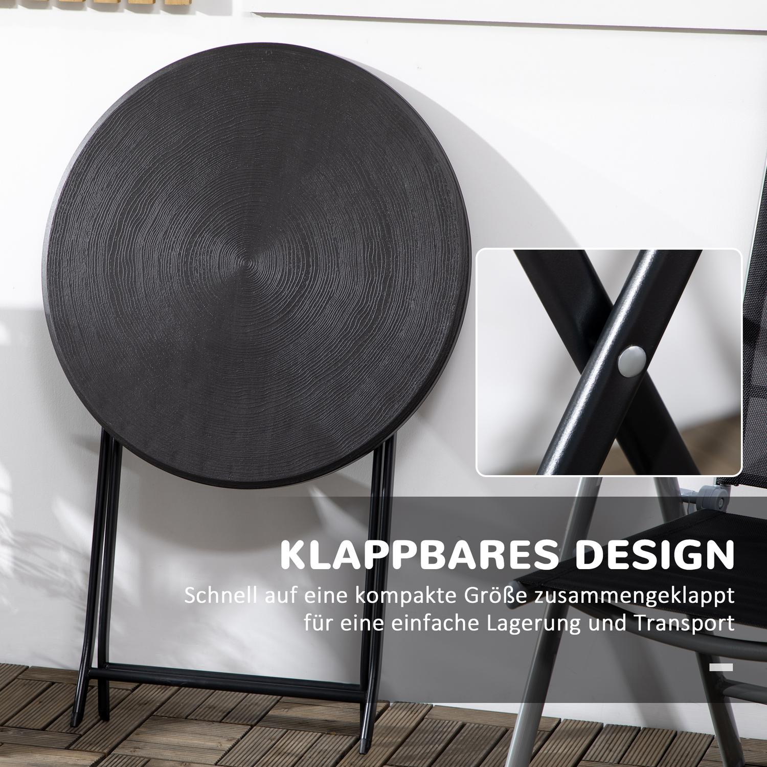 Runt hopfällbart trädgårdsbord – 60 cm, mörkgrå trälook