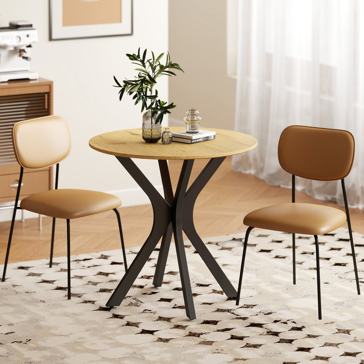 Runt matbord, modern design, 78x78x75 cm, naturligt trä