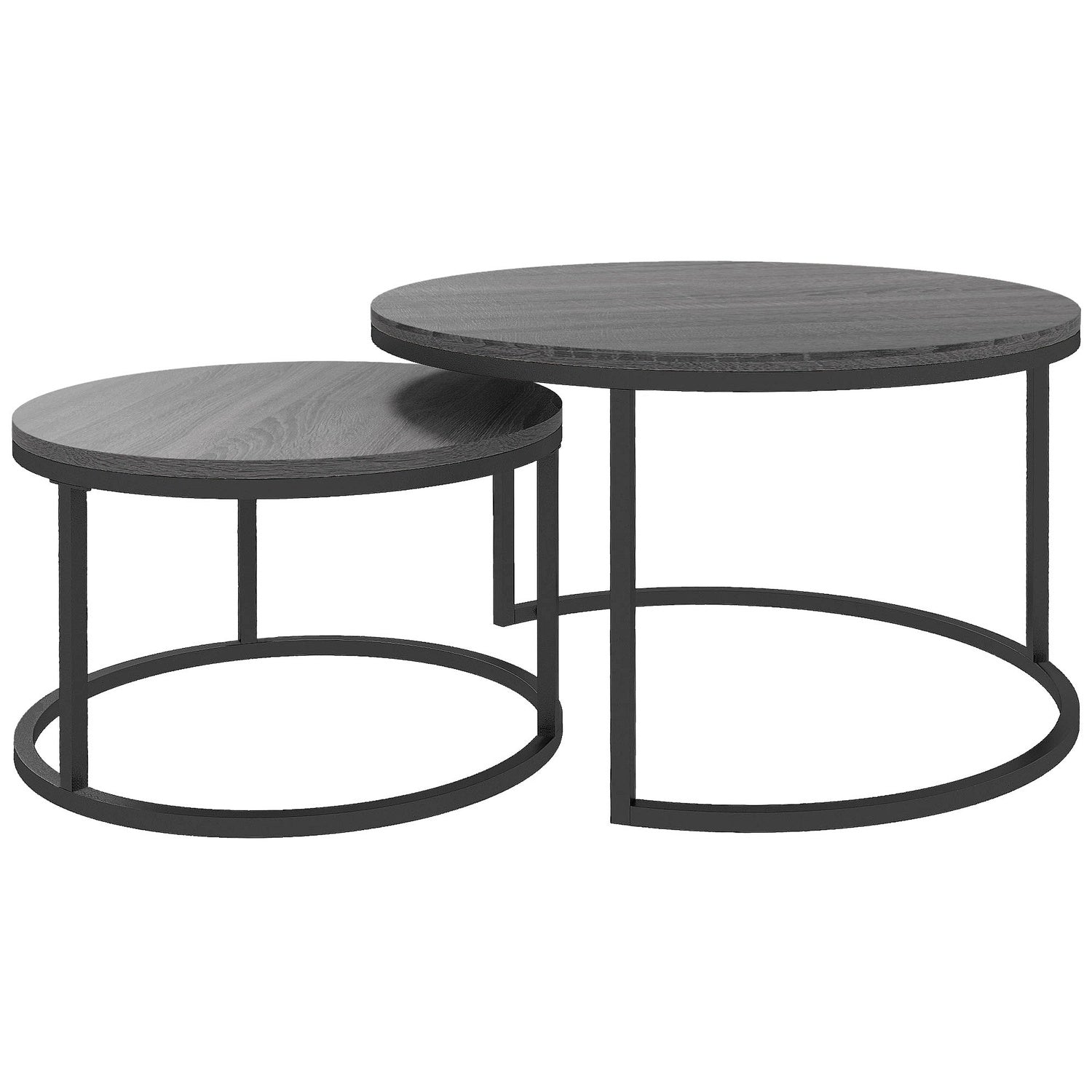 Runda häckande soffbord, set om 2, svart träfinish