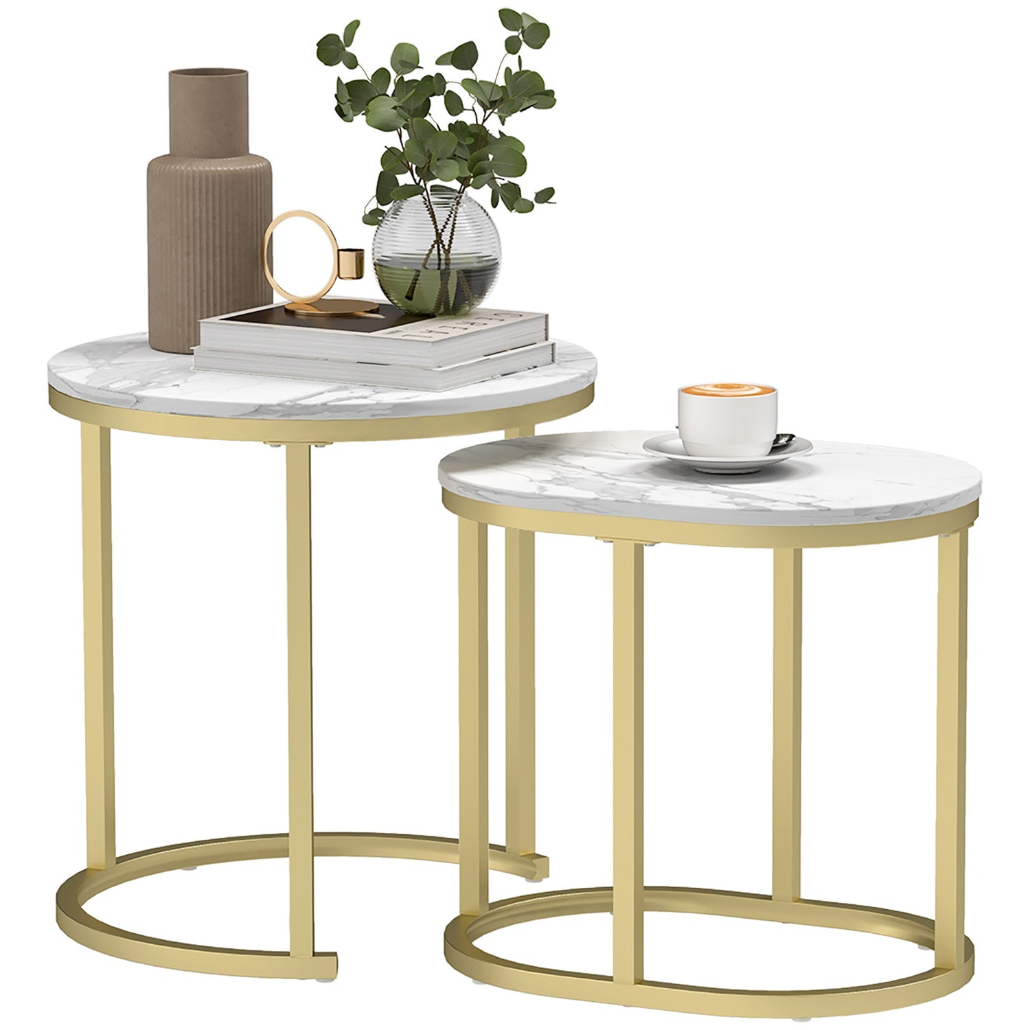 Runt soffbordsset om 2 med stålstomme - Vit