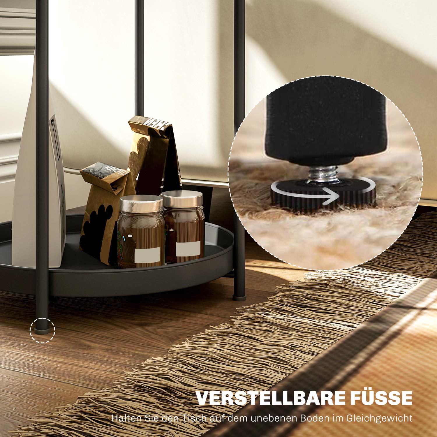 Runt svart soffbord – stål, 2 hyllplan, 44x44x56 cm