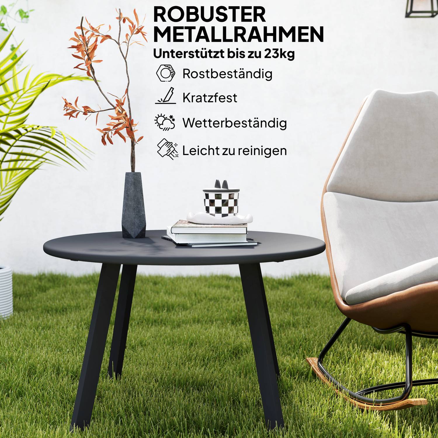Runt utomhusbord i metall – väderbeständig, lätt att rengöra