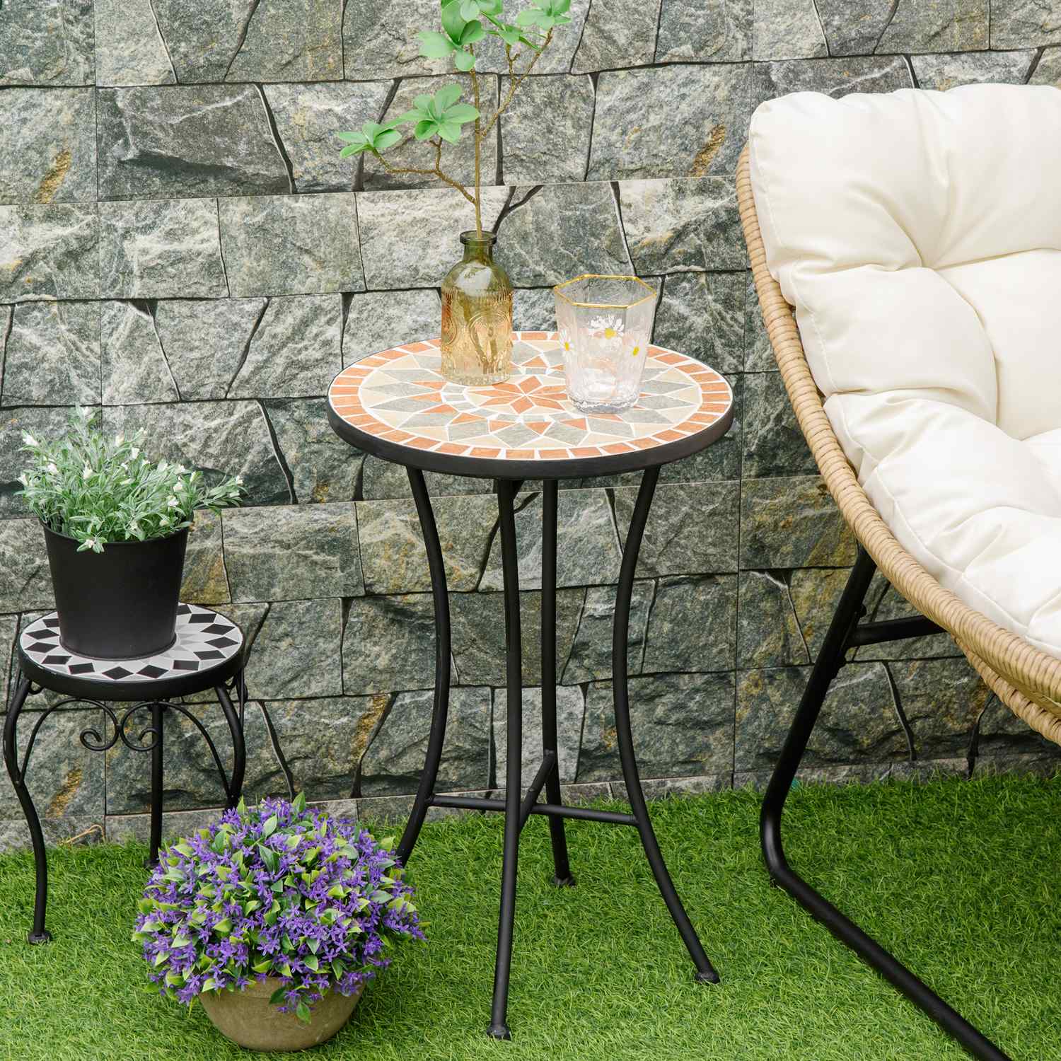 Runt väderbeständigt trädgårdsbord – 35,5 cm, Gul/Grå