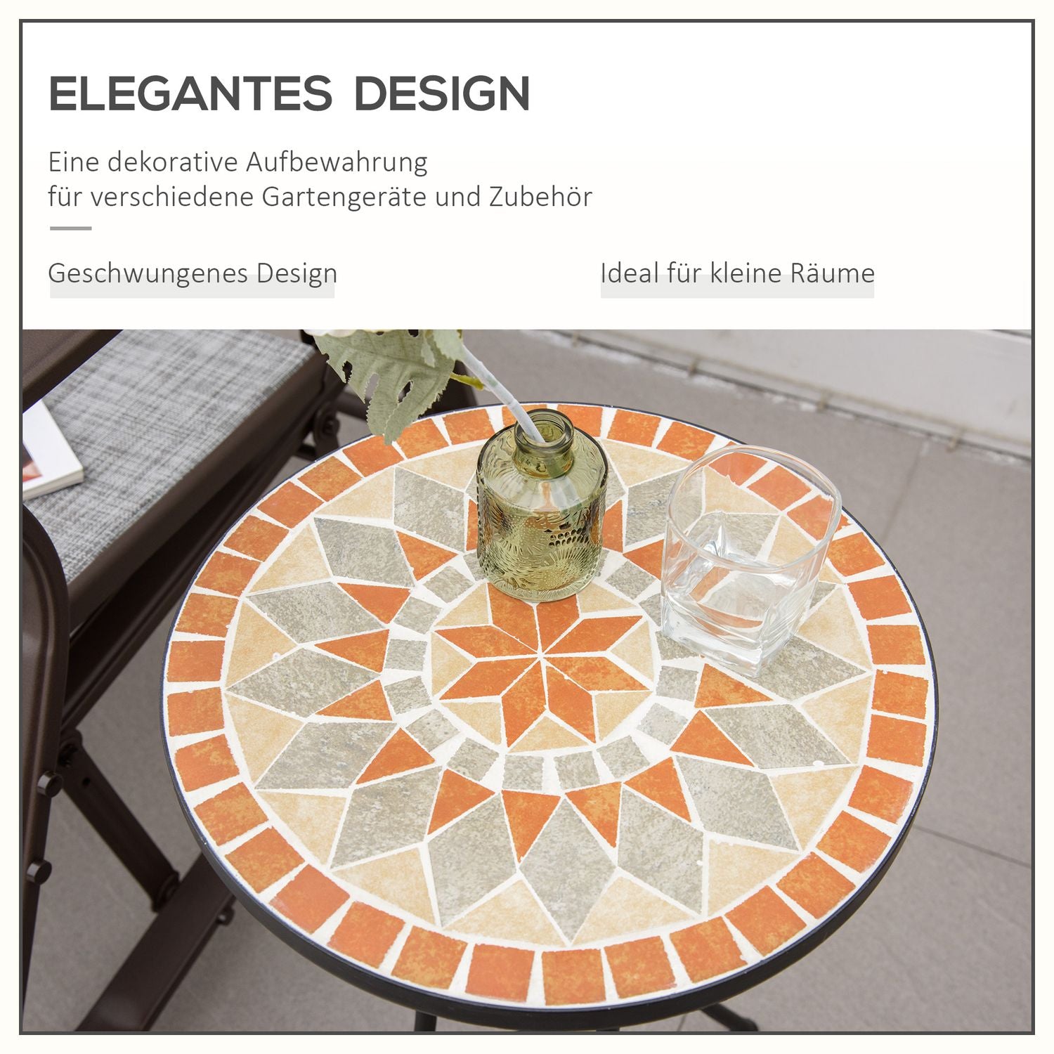 Runt väderbeständigt trädgårdsbord – 35,5 cm, Gul/Grå