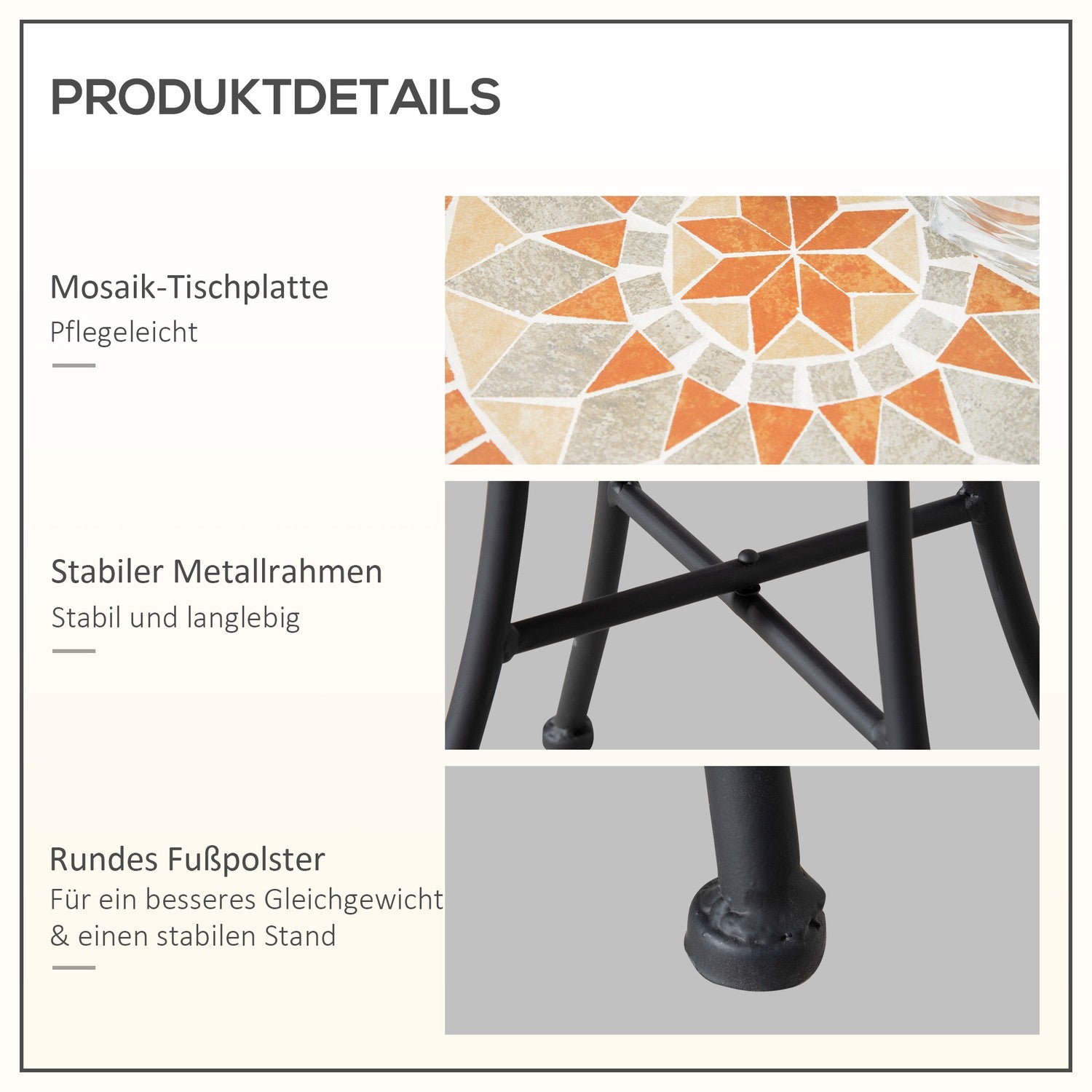 Runt väderbeständigt trädgårdsbord – 35,5 cm, Gul/Grå