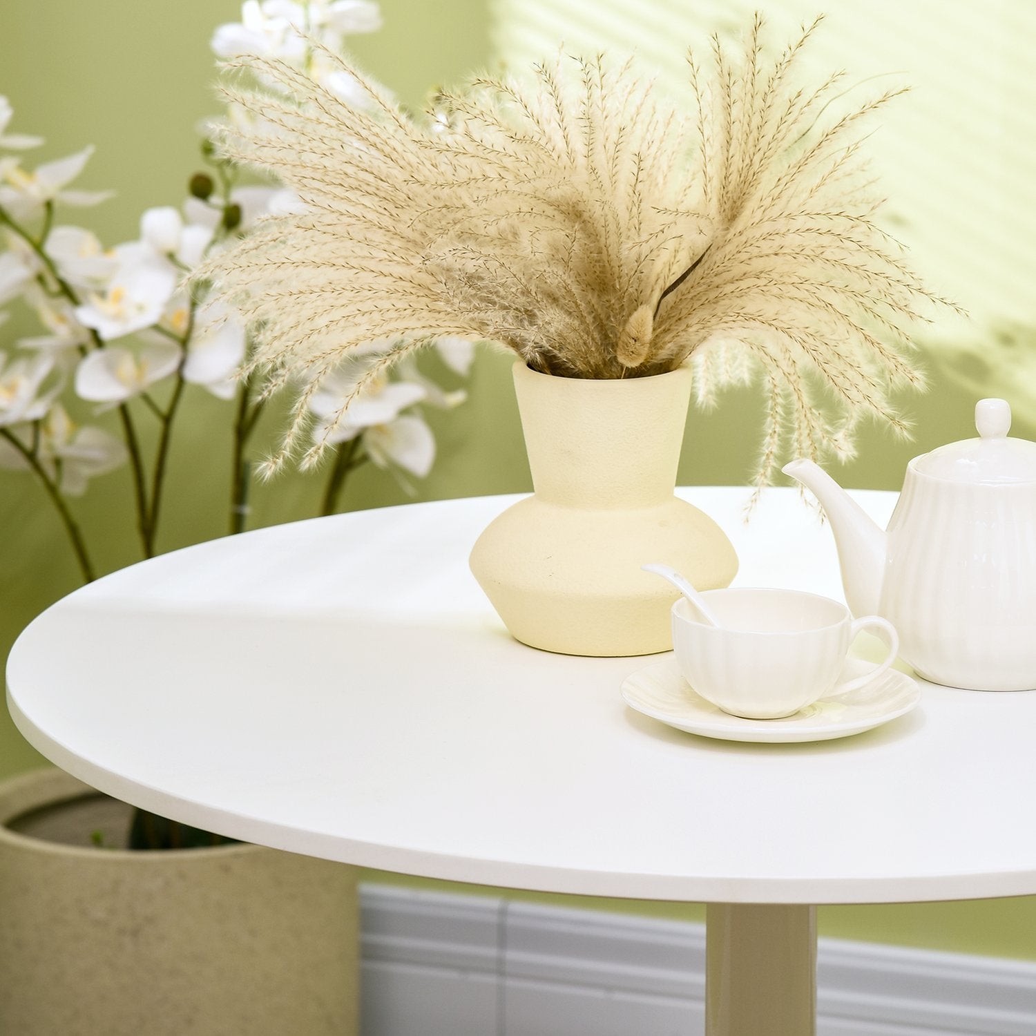 Runt vitt matbord, modernt stålben, Ø80 x 75 cm