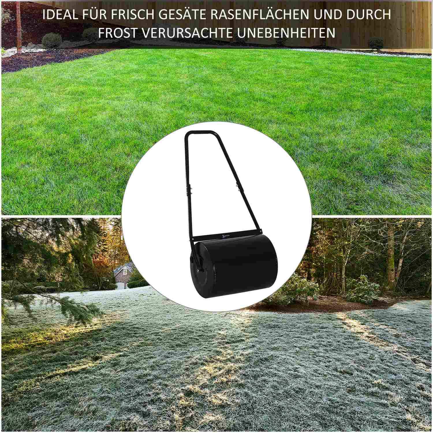 U-Handtag Lawn Roller Garden Roller 40Cm Diameter 60L Vatten/Sand Fyll Metall Svart 57 X 40 X 123Cm