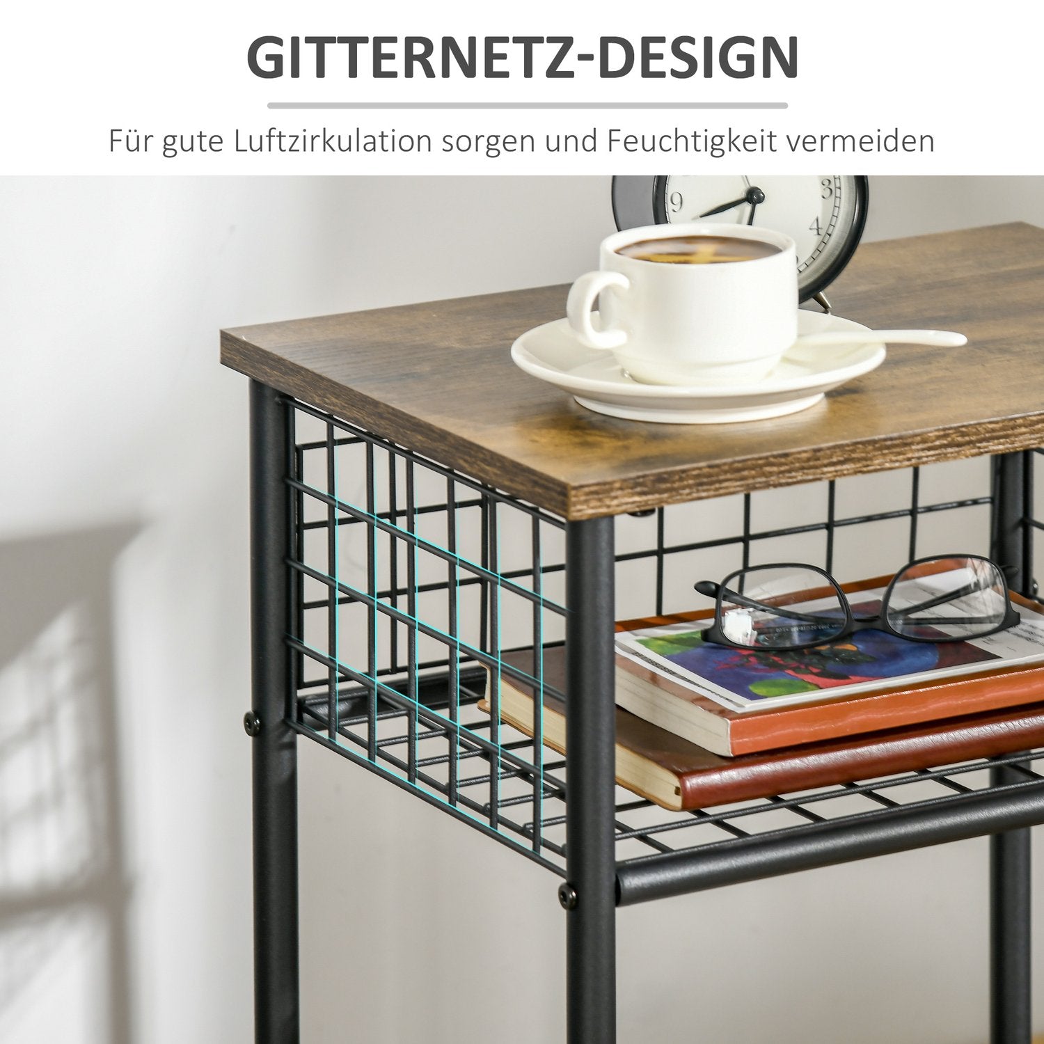 Rustik brun köksvagn, 2 förvaringskorgar, svängbara hjul